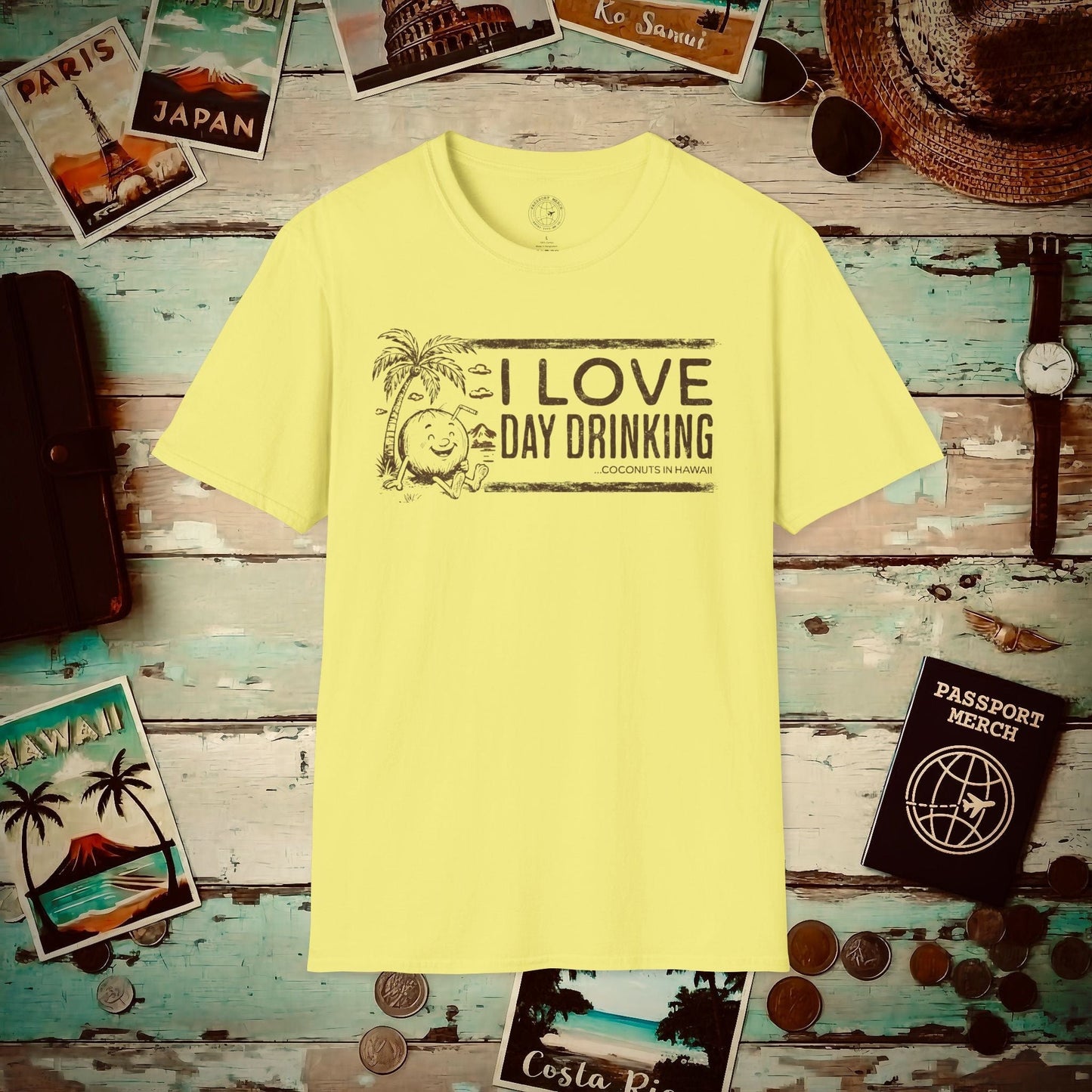 Day Drinking Coconuts in Hawaii T-Shirt Cornsilk / S