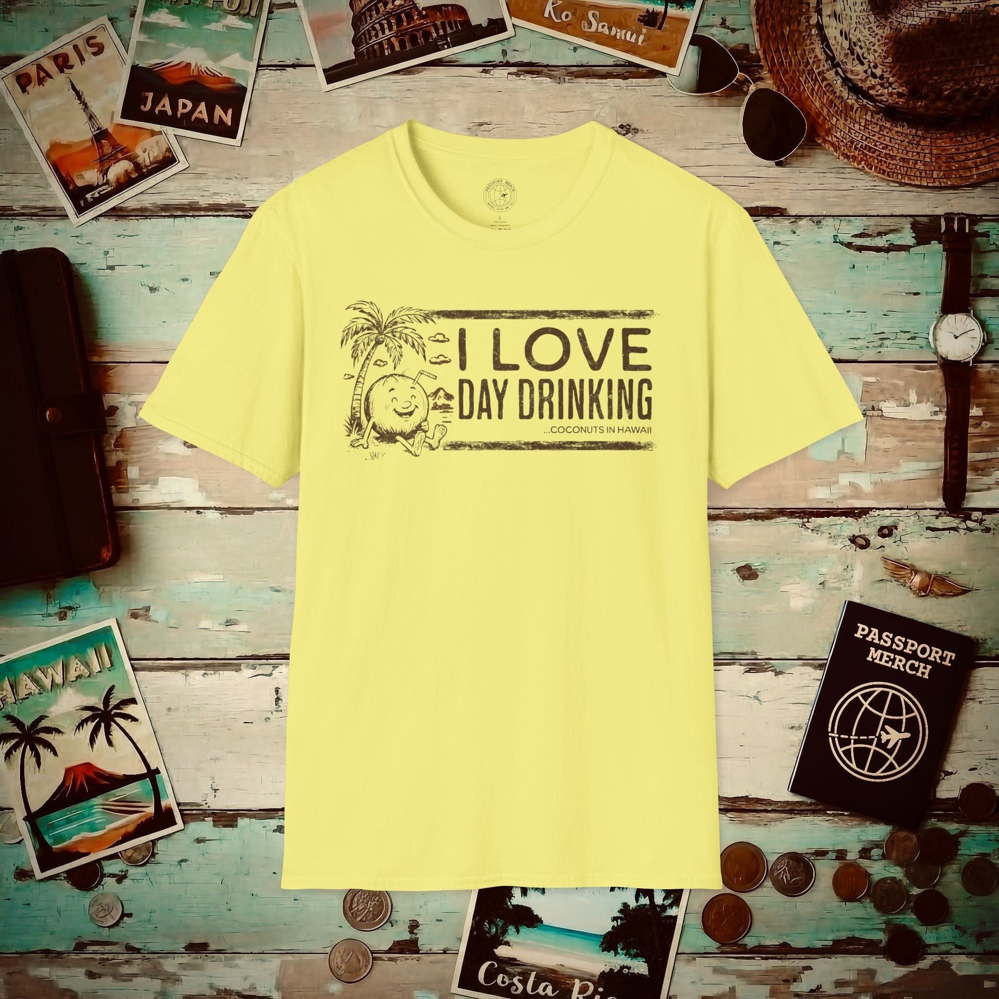 Day Drinking Coconuts in Hawaii T-Shirt Cornsilk / S