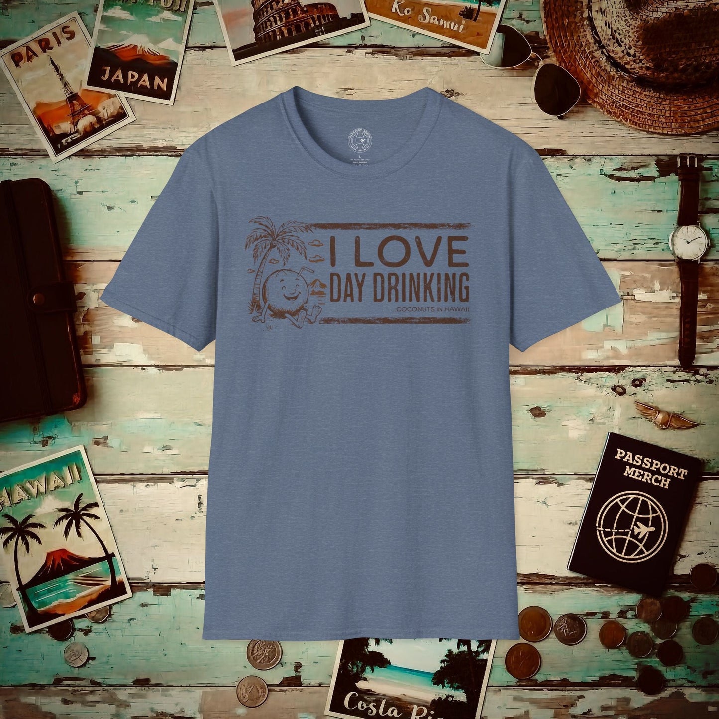 Day Drinking Coconuts in Hawaii T-Shirt Heather Indigo / S