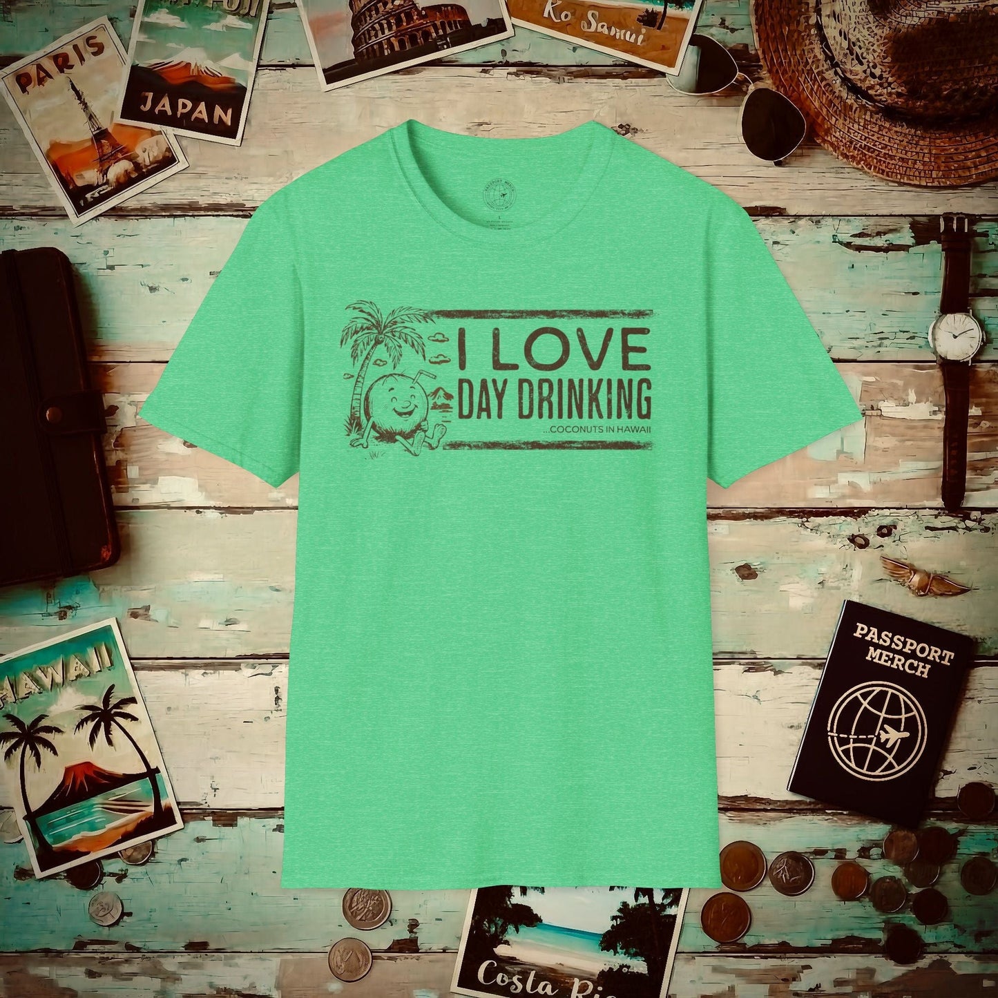 Day Drinking Coconuts in Hawaii T-Shirt Heather Irish Green / S