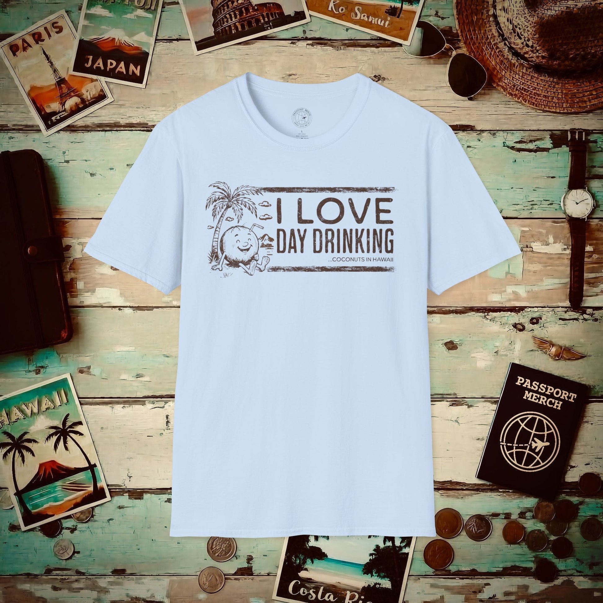 Day Drinking Coconuts in Hawaii T-Shirt Light Blue / S