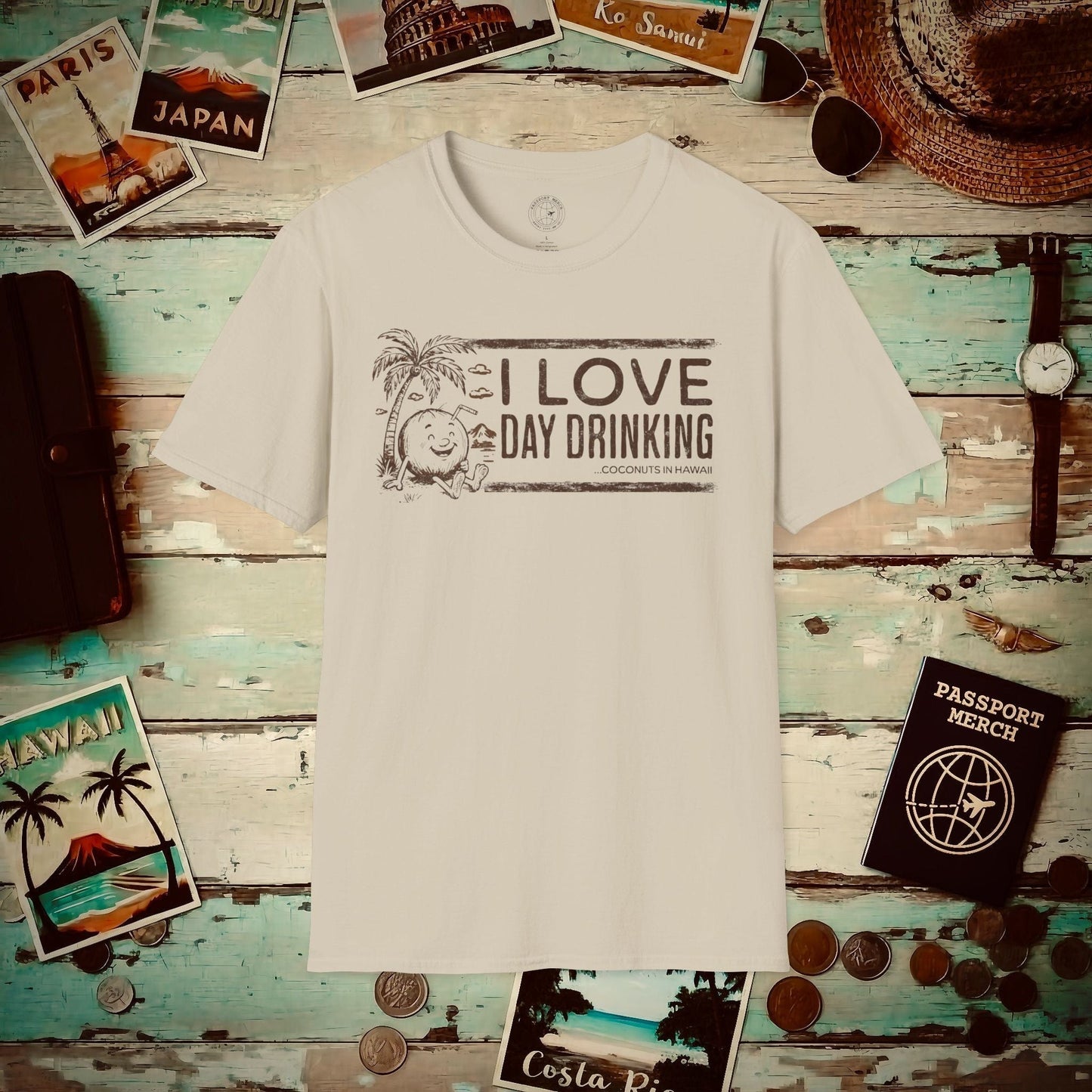 Day Drinking Coconuts in Hawaii T-Shirt Sand / S