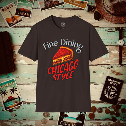 Deep Dish Pizza Fine Dining Chicago Style, Illinois T-Shirt Dark Chocolate / S
