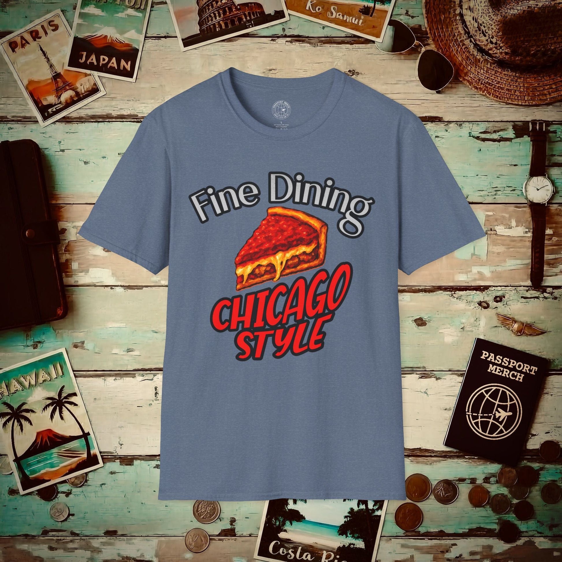 Deep Dish Pizza Fine Dining Chicago Style, Illinois T-Shirt Heather Indigo / S