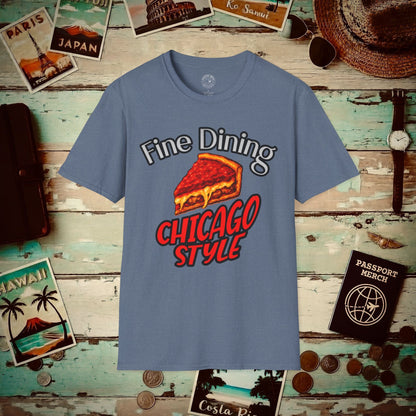 Deep Dish Pizza Fine Dining Chicago Style, Illinois T-Shirt Heather Indigo / S