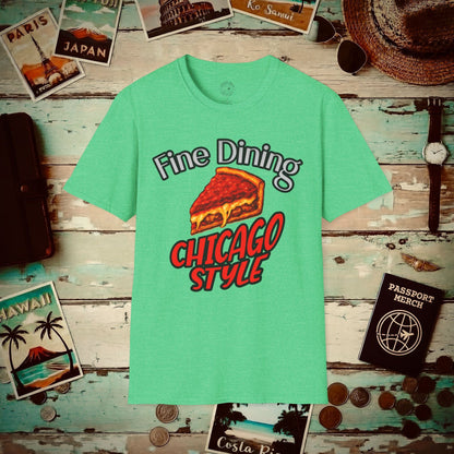 Deep Dish Pizza Fine Dining Chicago Style, Illinois T-Shirt Heather Irish Green / S