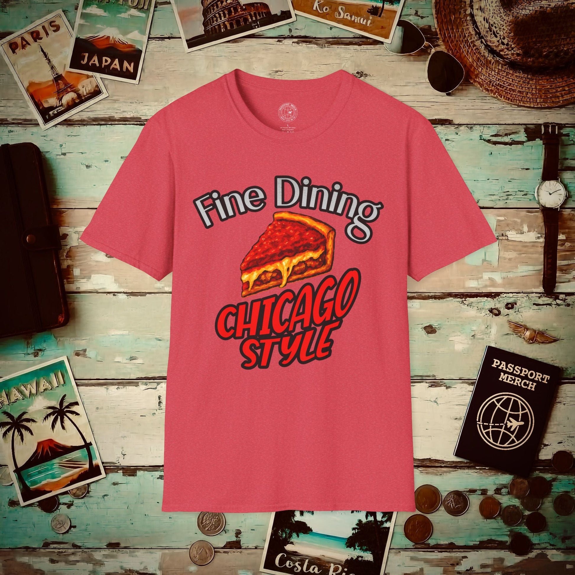 Deep Dish Pizza Fine Dining Chicago Style, Illinois T-Shirt Heather Red / S
