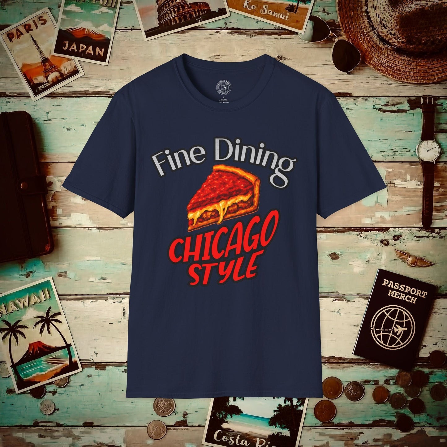 Deep Dish Pizza Fine Dining Chicago Style, Illinois T-Shirt Navy / S
