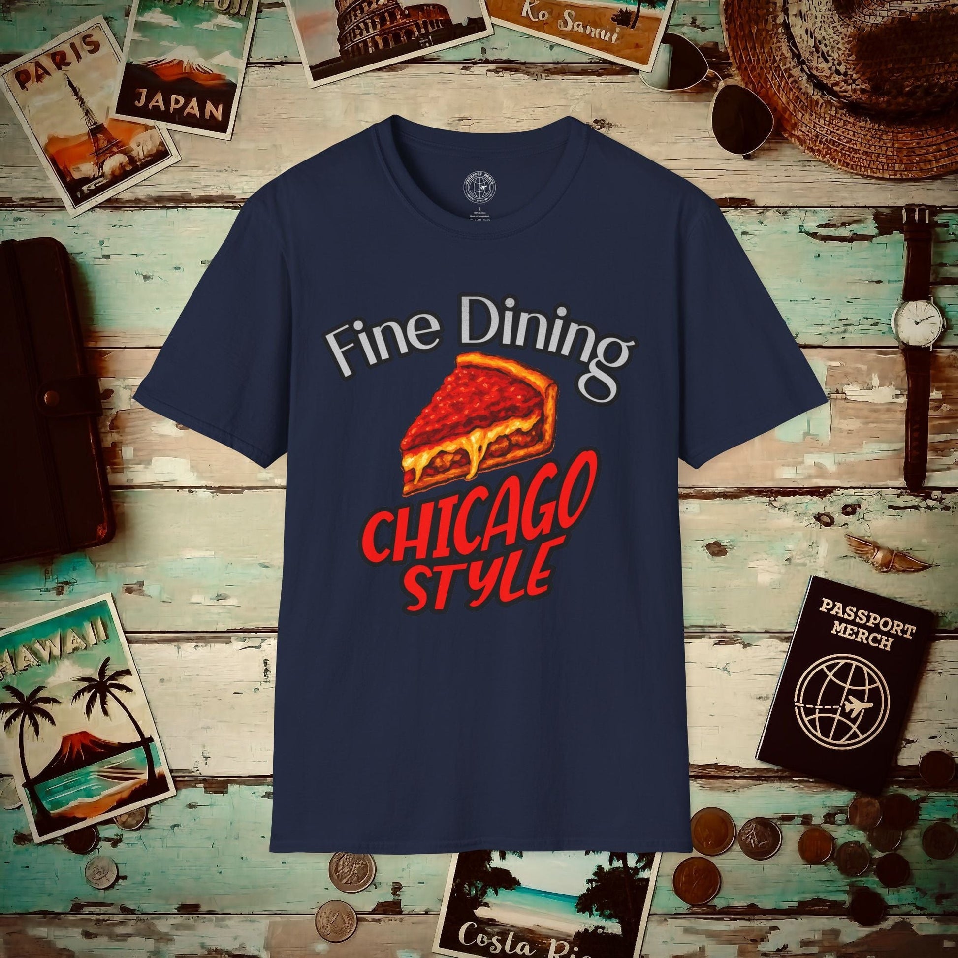 Deep Dish Pizza Fine Dining Chicago Style, Illinois T-Shirt Navy / S