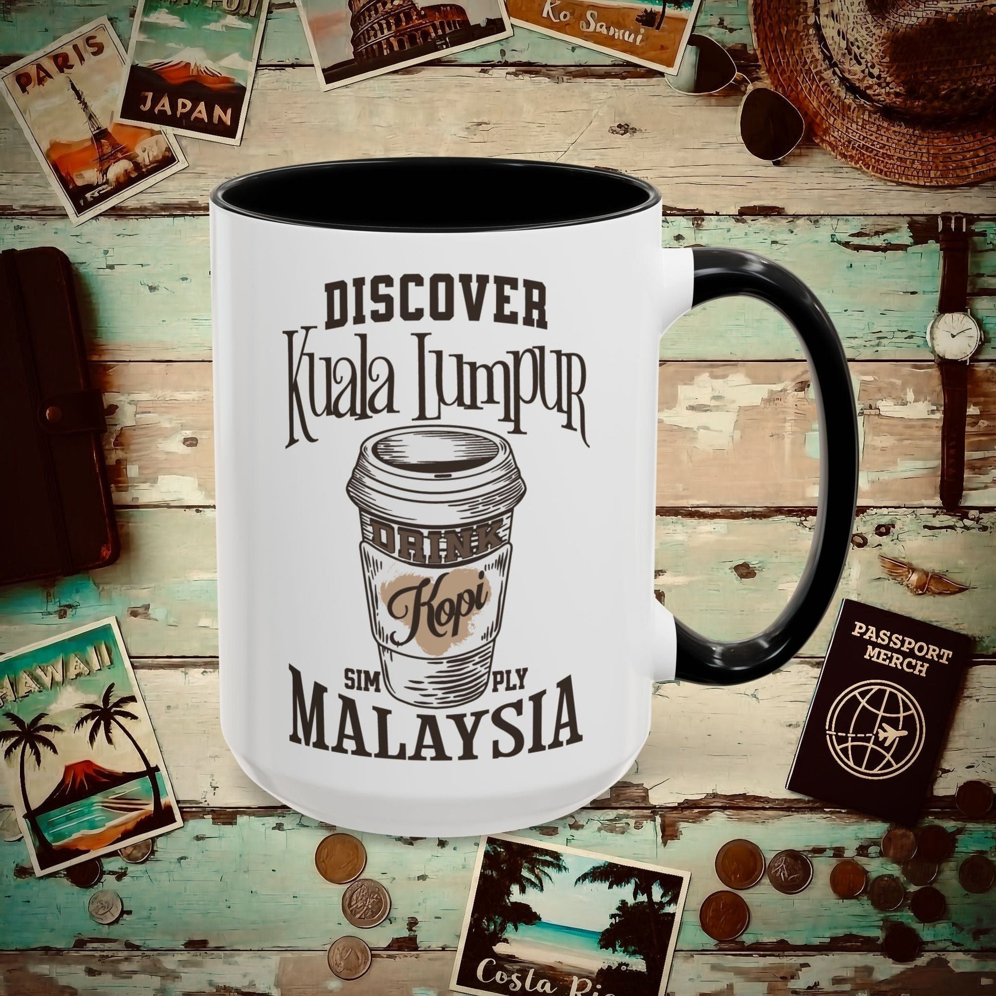 Discover Kuala Lumpur, Drink Kopi Malaysia 15oz Mug Black / 15oz