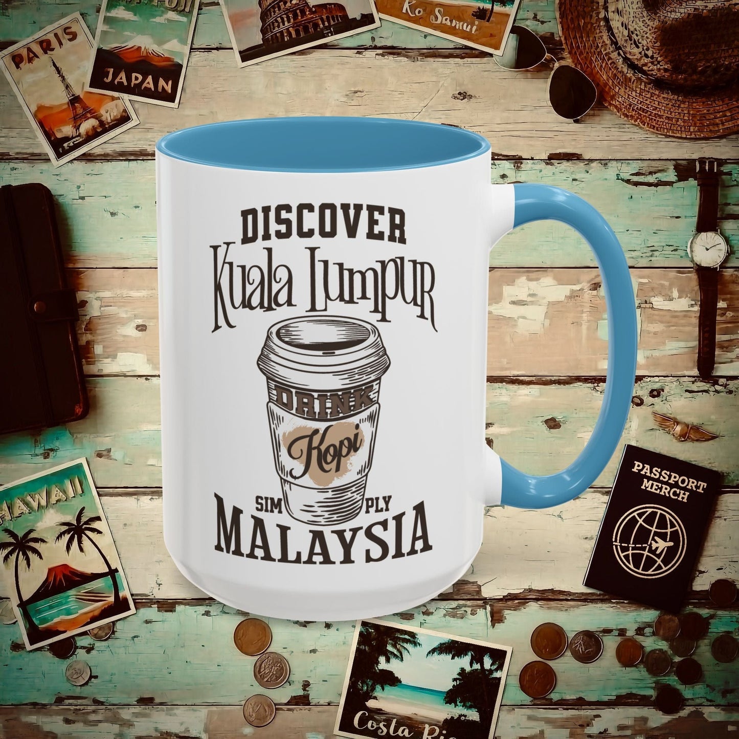 Discover Kuala Lumpur, Drink Kopi Malaysia 15oz Mug Light Blue / 15oz