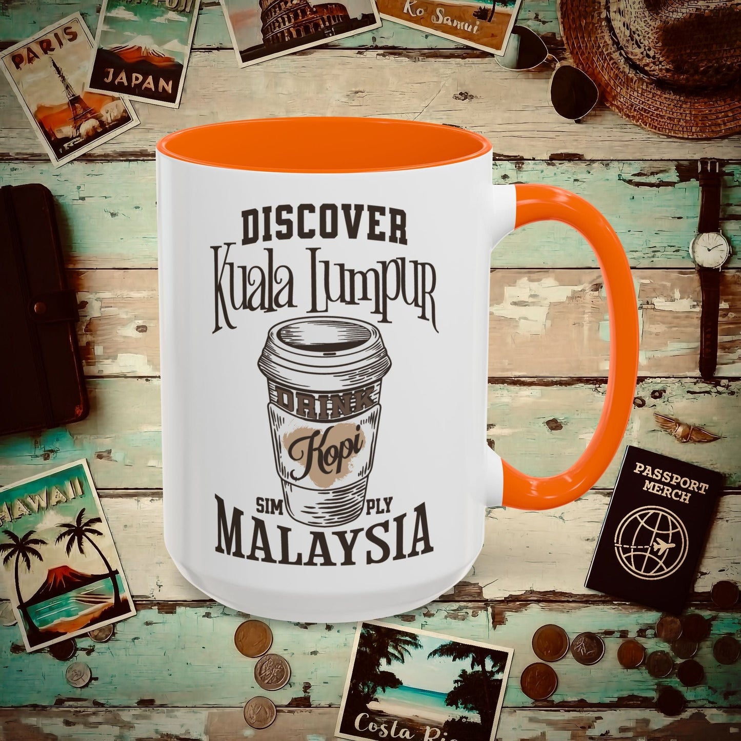 Discover Kuala Lumpur, Drink Kopi Malaysia 15oz Mug Orange / 15oz