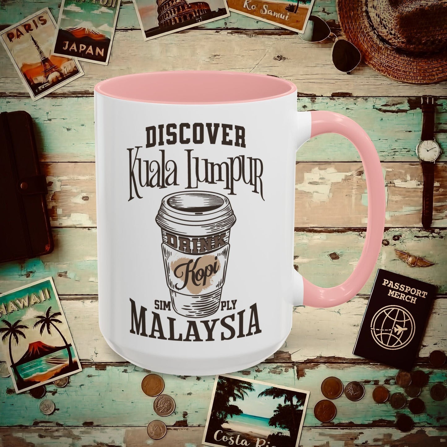 Discover Kuala Lumpur, Drink Kopi Malaysia 15oz Mug Pink / 15oz