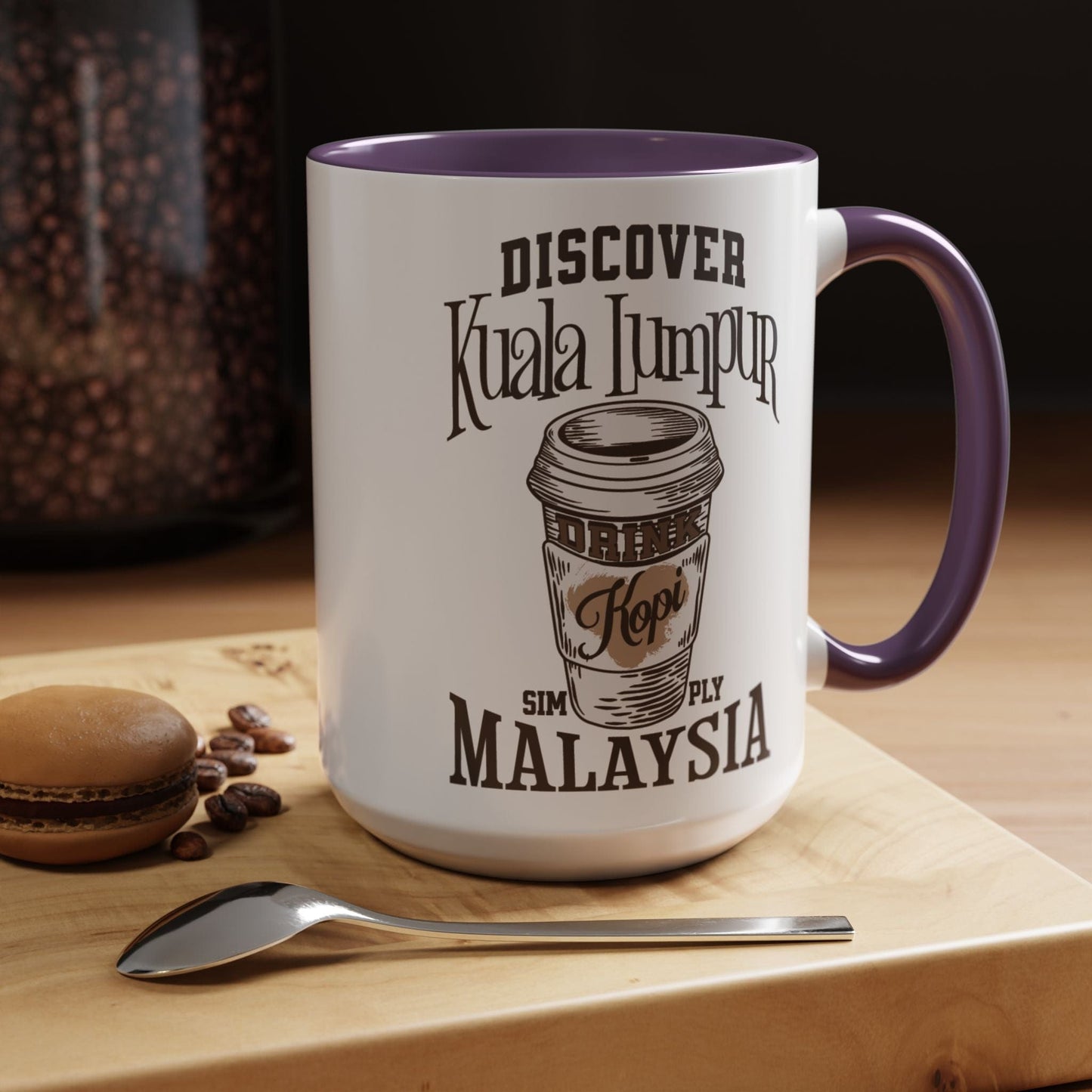 Discover Kuala Lumpur, Drink Kopi Malaysia 15oz Mug Purple / 15oz