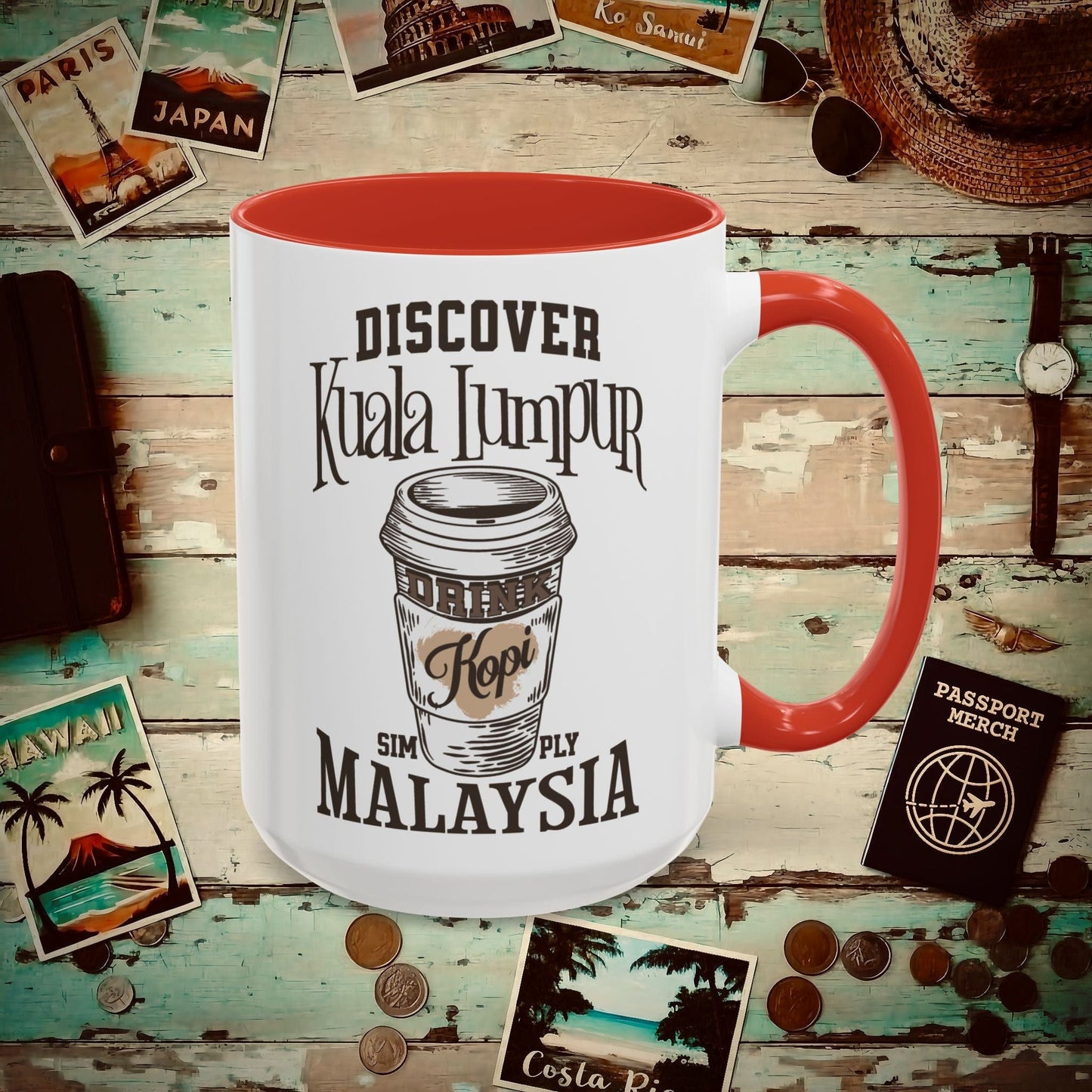 Discover Kuala Lumpur, Drink Kopi Malaysia 15oz Mug Red / 15oz