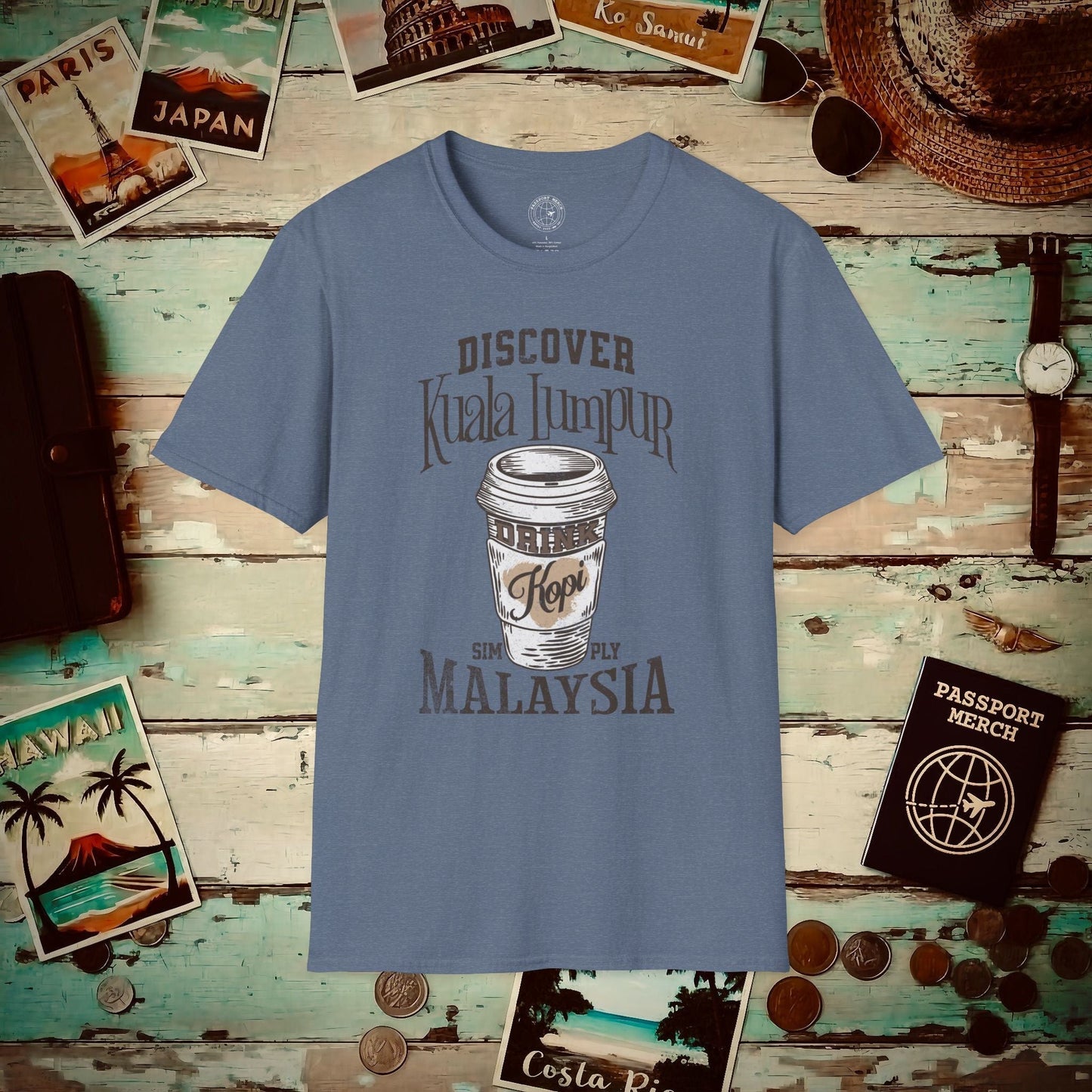 Discover Kuala Lumpur, Drink Kopi Malaysia T-Shirt Heather Indigo / S