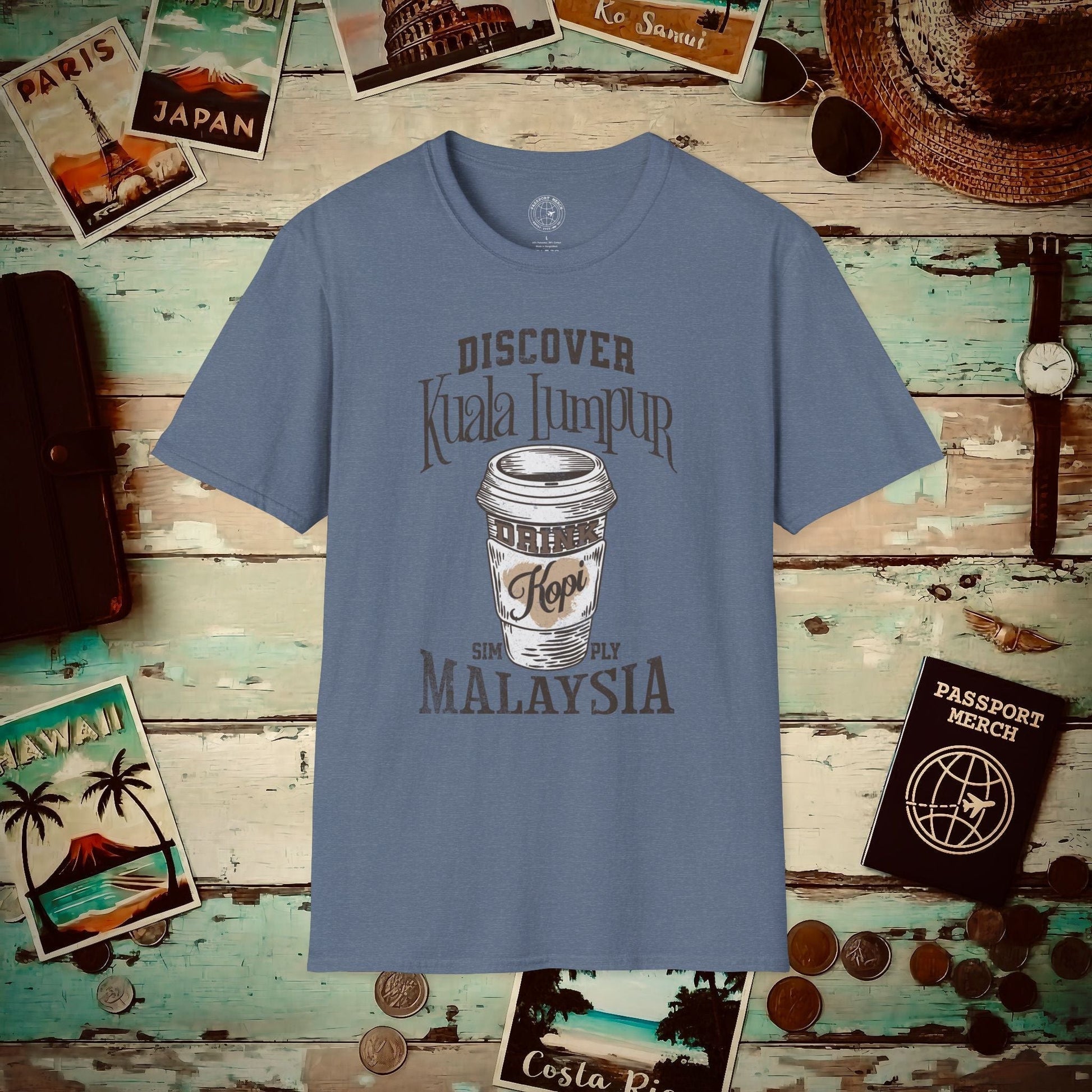 Discover Kuala Lumpur, Drink Kopi Malaysia T-Shirt Heather Indigo / S