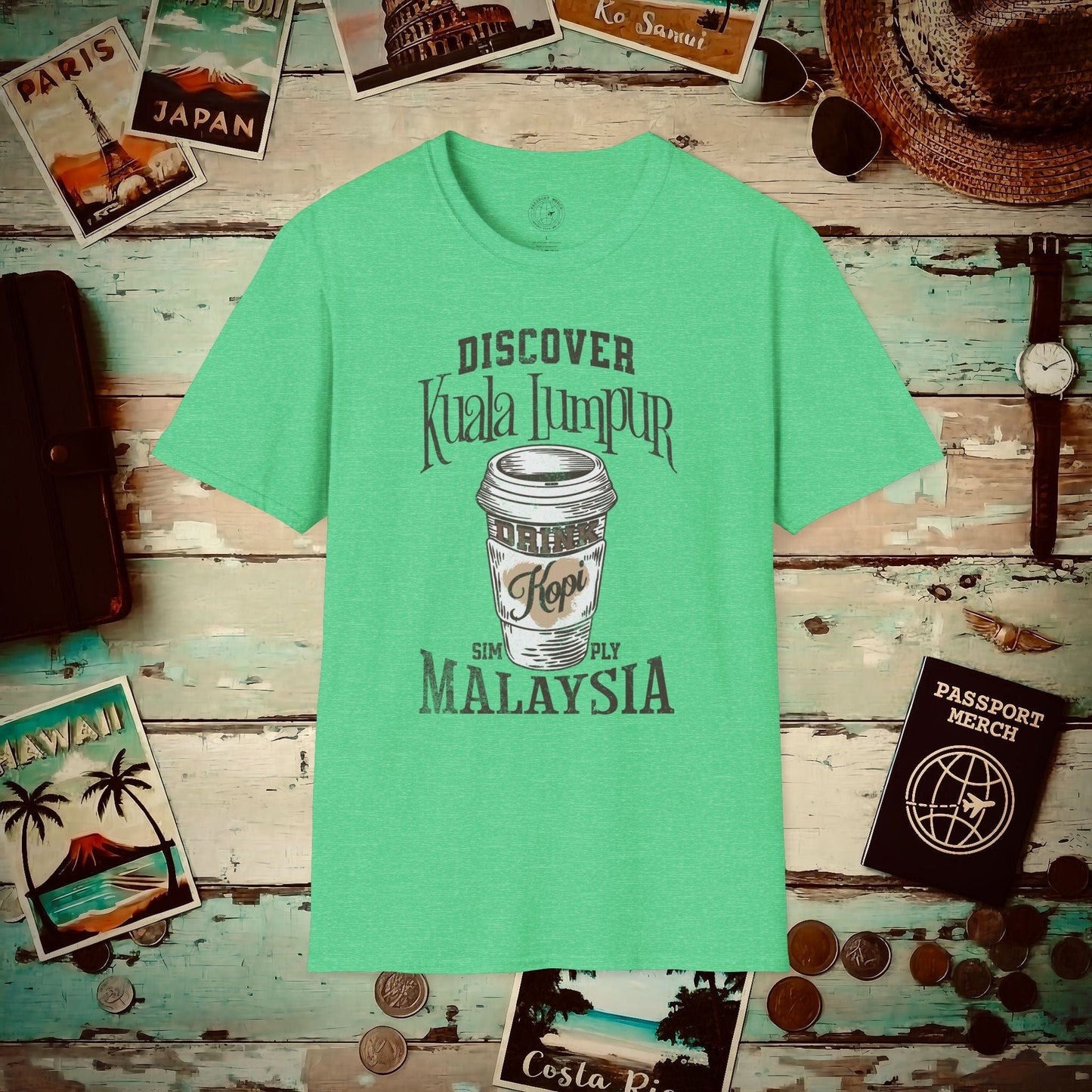 Discover Kuala Lumpur, Drink Kopi Malaysia T-Shirt Heather Irish Green / S
