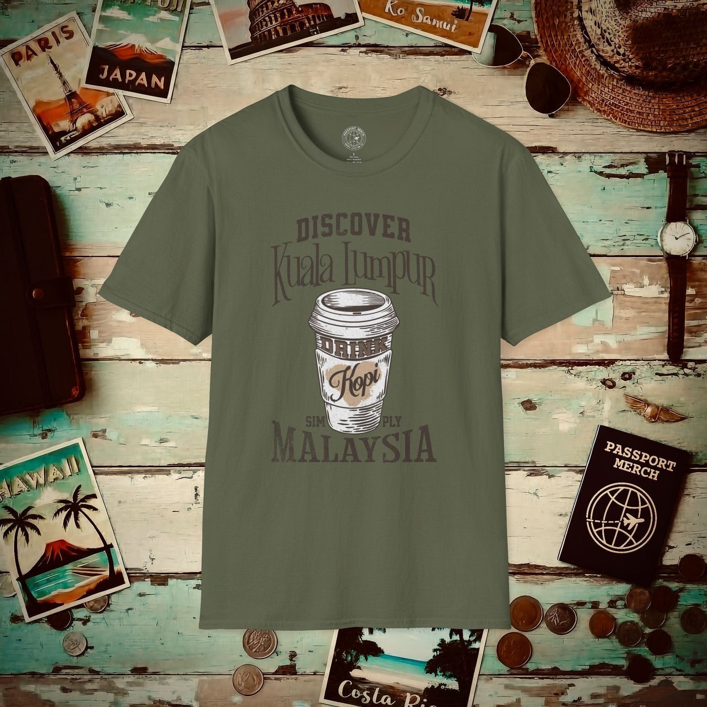 Discover Kuala Lumpur, Drink Kopi Malaysia T-Shirt Military Green / S
