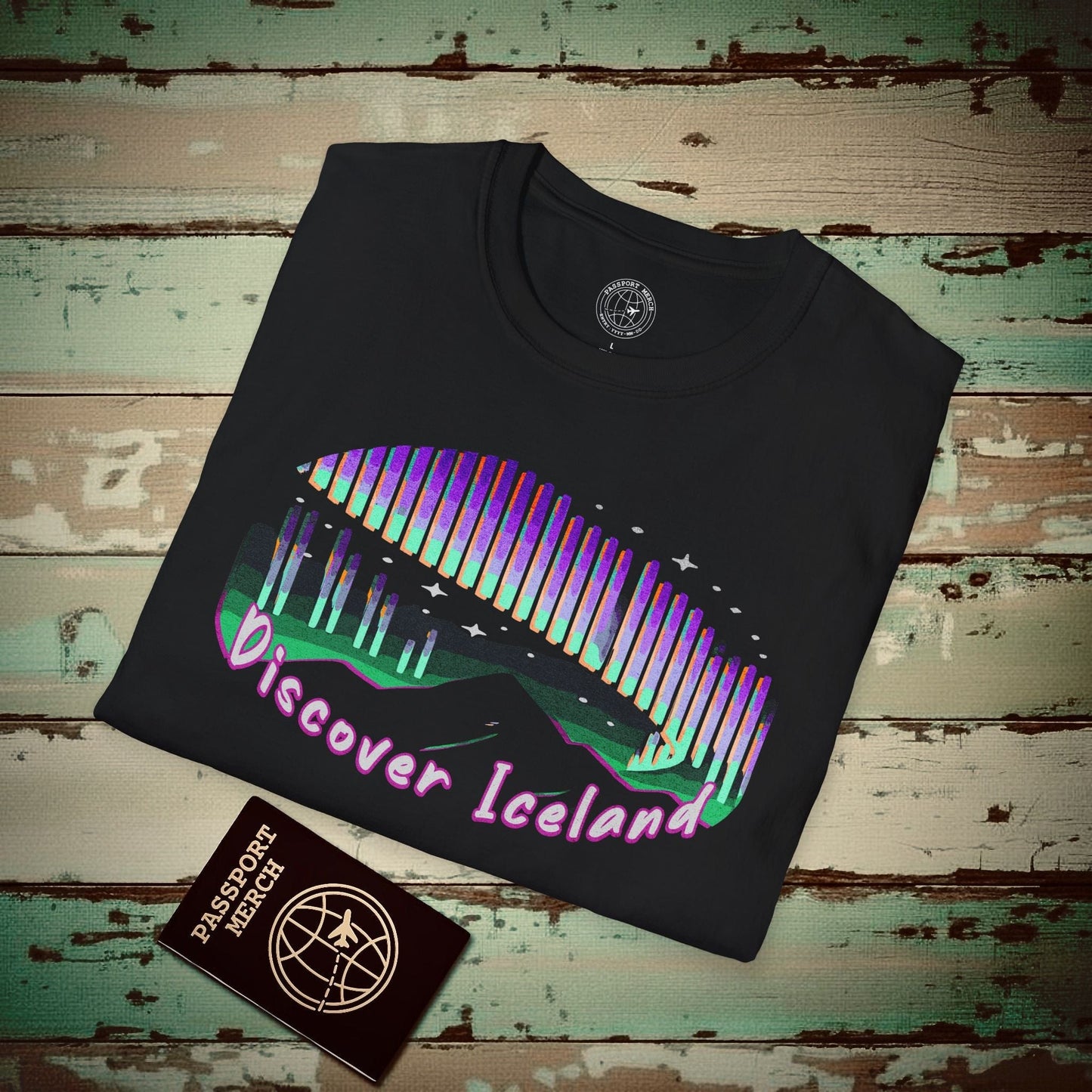 Discover the Aurora Borealis, Iceland T-Shirt Black / S