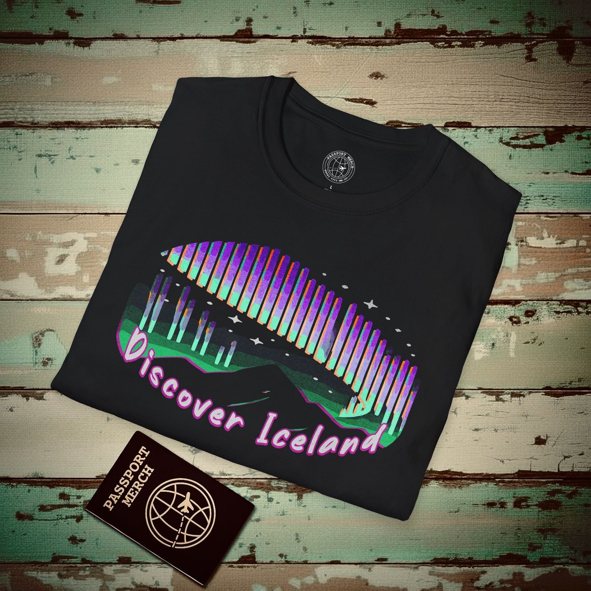 Discover the Aurora Borealis, Iceland T-Shirt Black / S