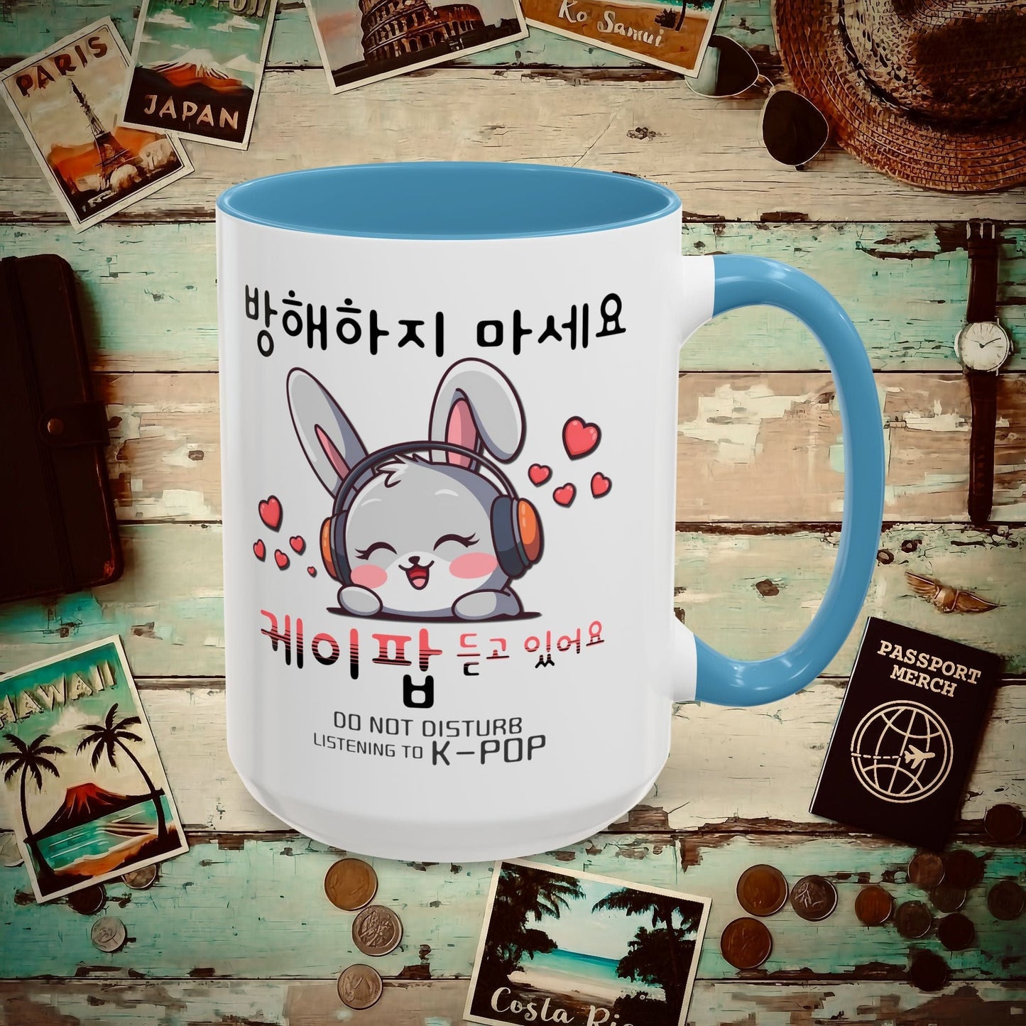 Do Not Disturb, Listening to K-Pop Korea 15oz Mug Light Blue / 15oz
