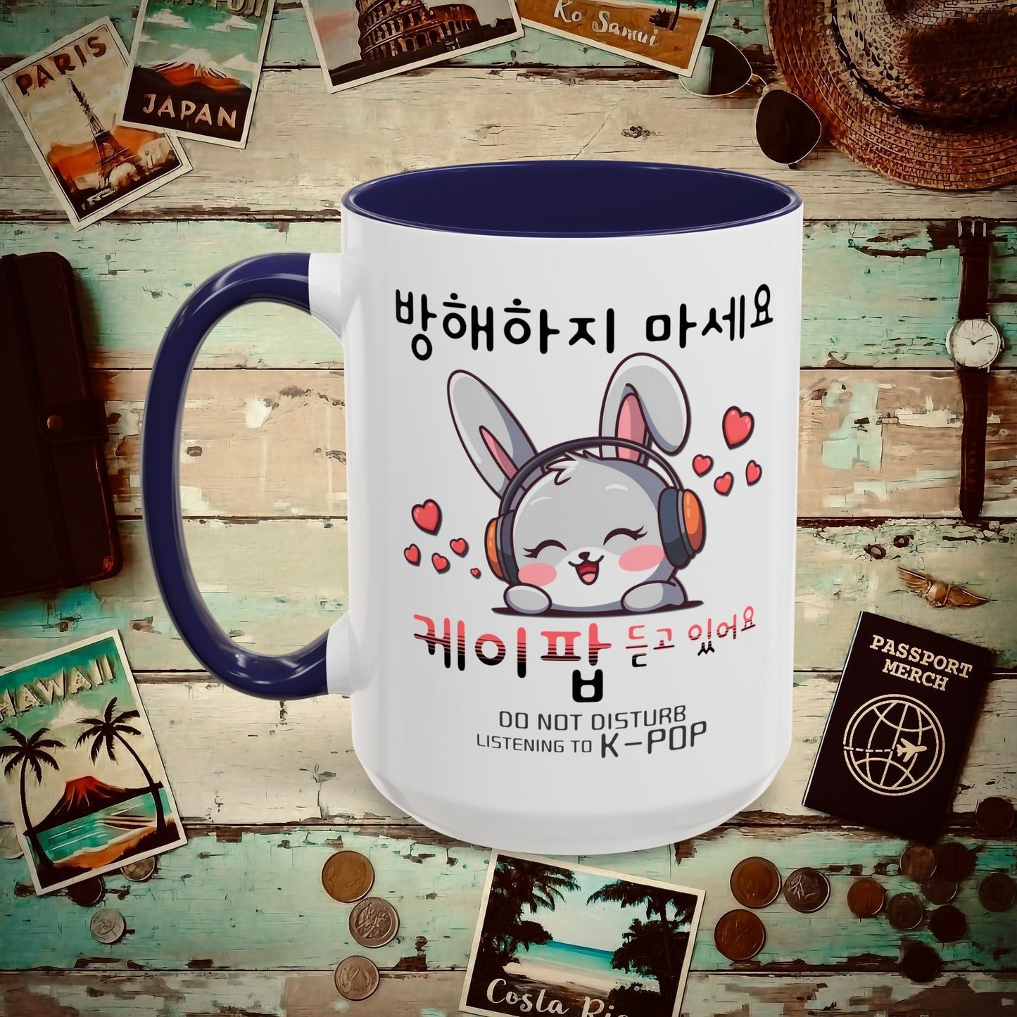 Do Not Disturb, Listening to K-Pop Korea 15oz Mug Navy / 15oz