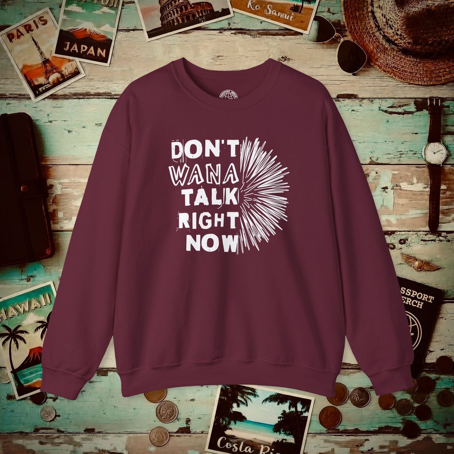 Don't Wana Talk Right Now, Hawaii Crewneck Maroon / S