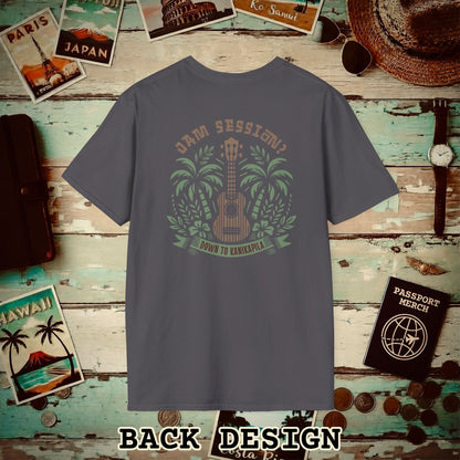 Down To Kanikapila, Hawaii, Back Print T-Shirt Charcoal / S