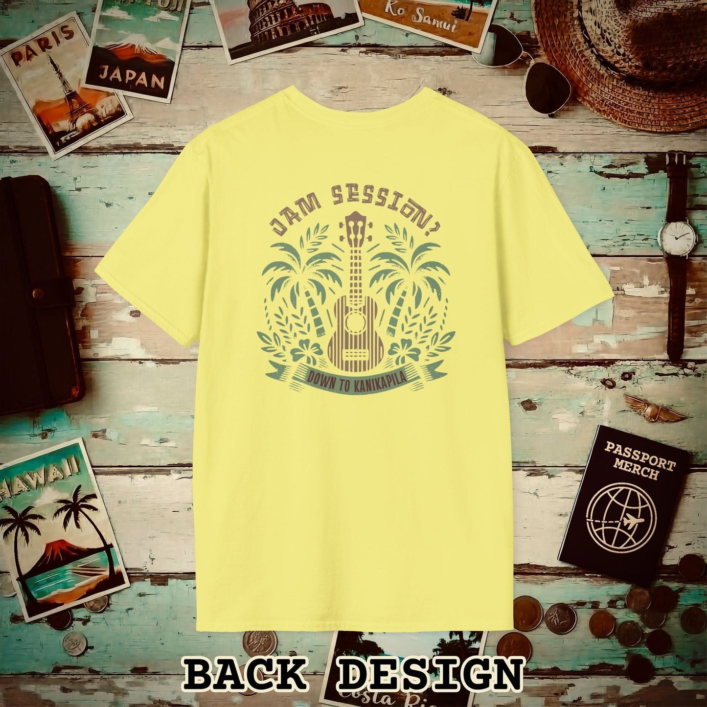 Down To Kanikapila, Hawaii, Back Print T-Shirt Cornsilk / S
