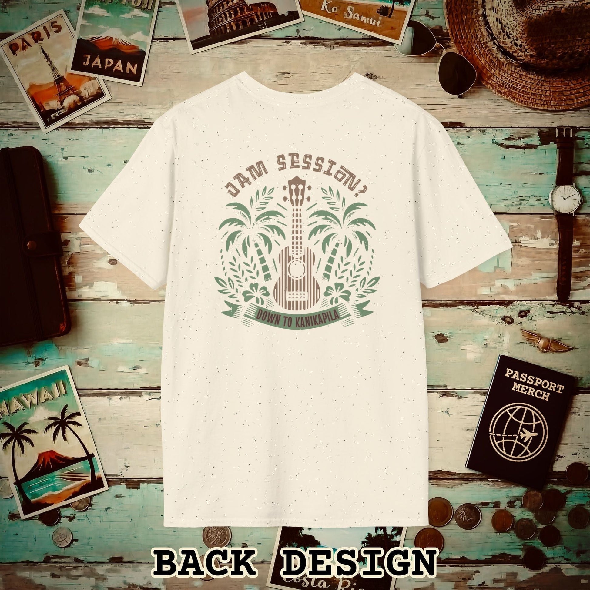 Down To Kanikapila, Hawaii, Back Print T-Shirt Natural / S