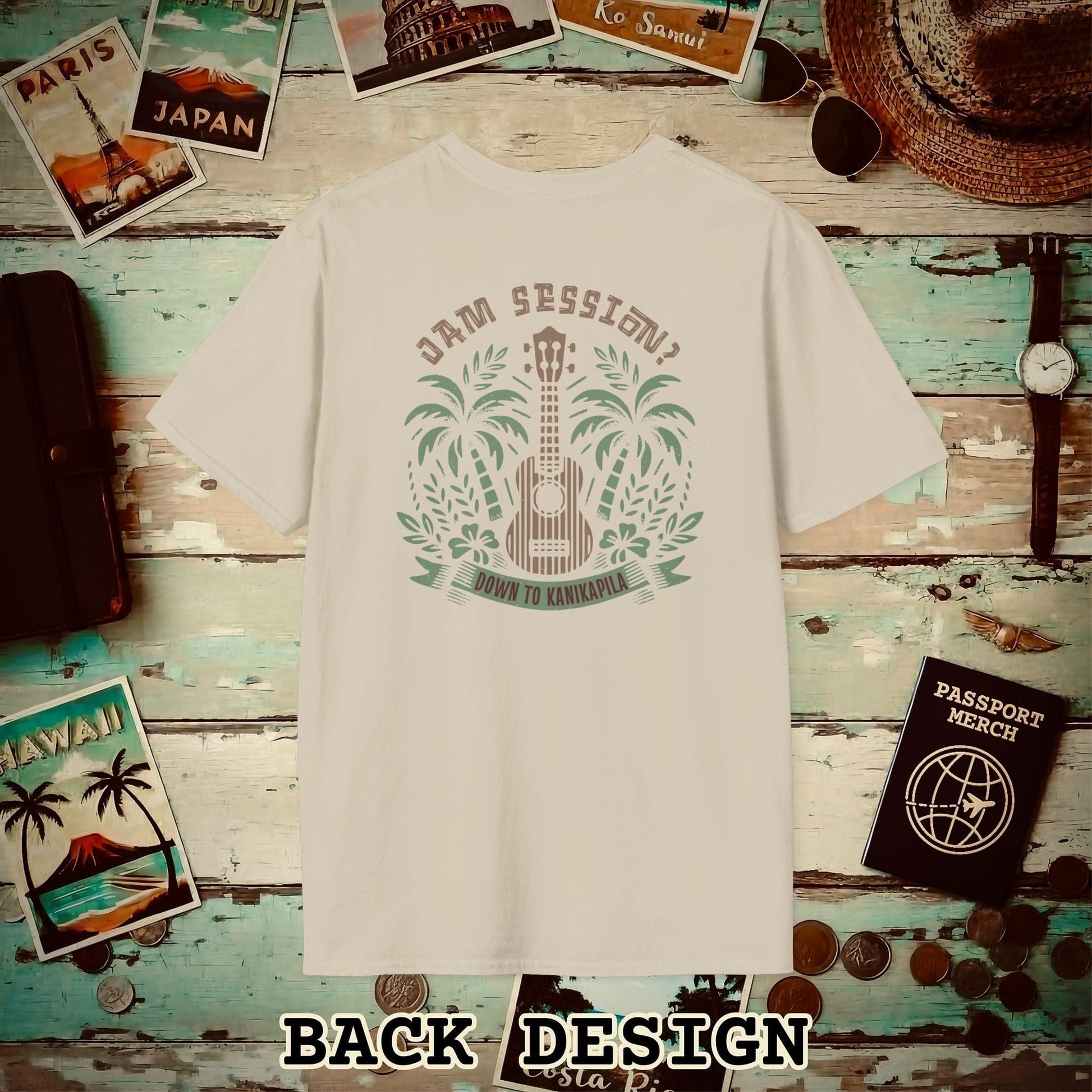 Down To Kanikapila, Hawaii, Back Print T-Shirt Sand / S