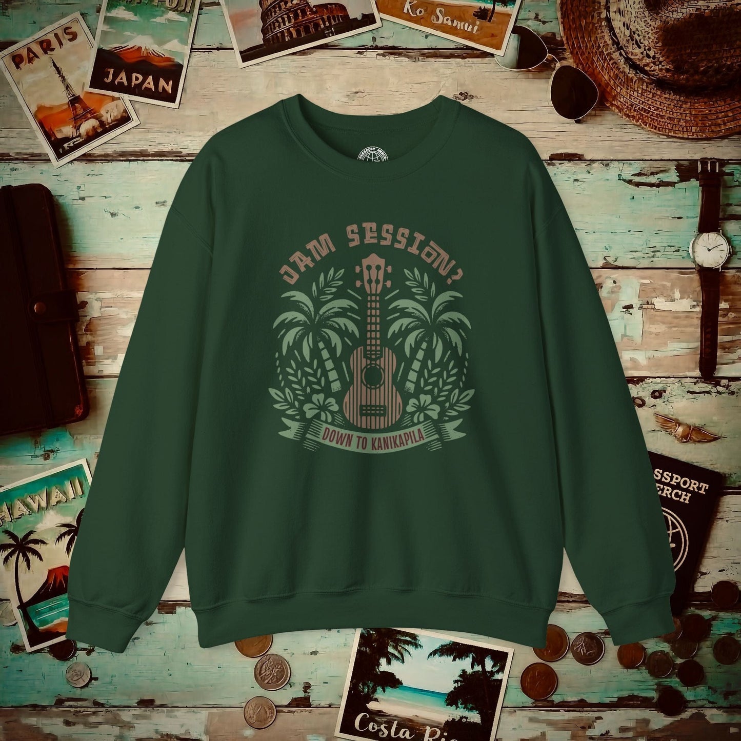 Down To Kanikapila, Hawaii Crewneck Forest Green / S