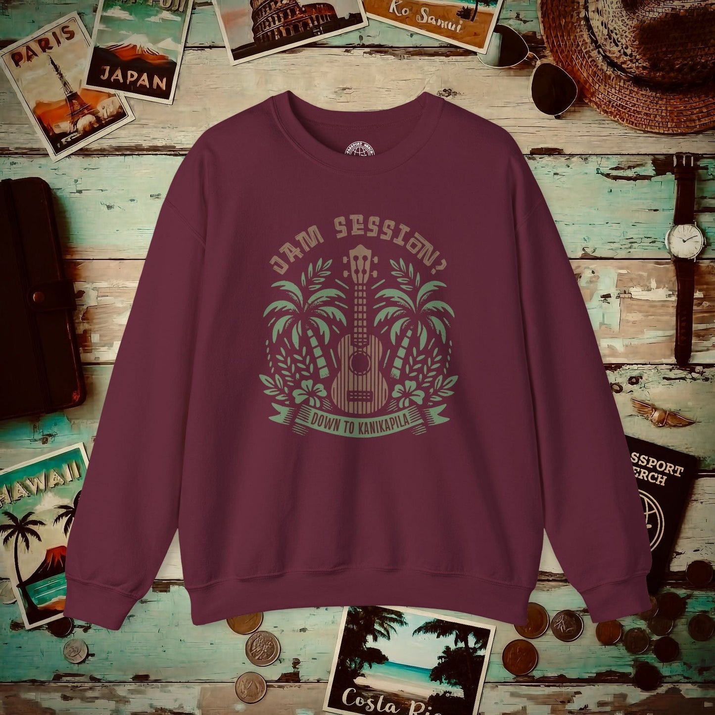 Down To Kanikapila, Hawaii Crewneck Maroon / S