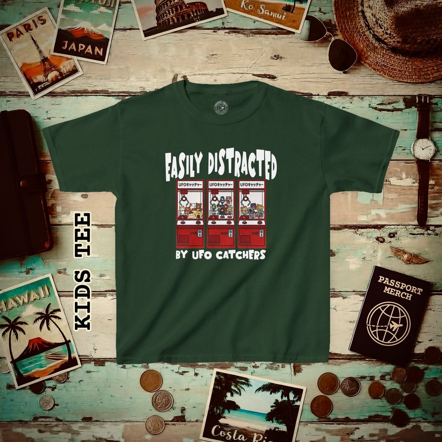 Easily Distracted by UFO Catchers, Japan Kids Tee Forest Green / XS