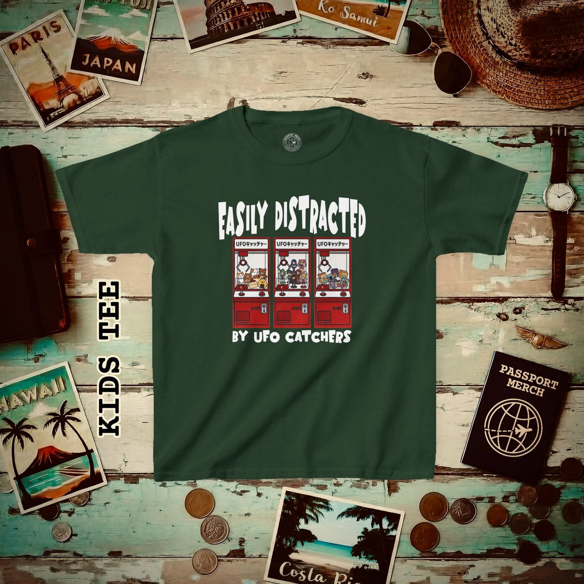 Easily Distracted by UFO Catchers, Japan Kids Tee Forest Green / XS