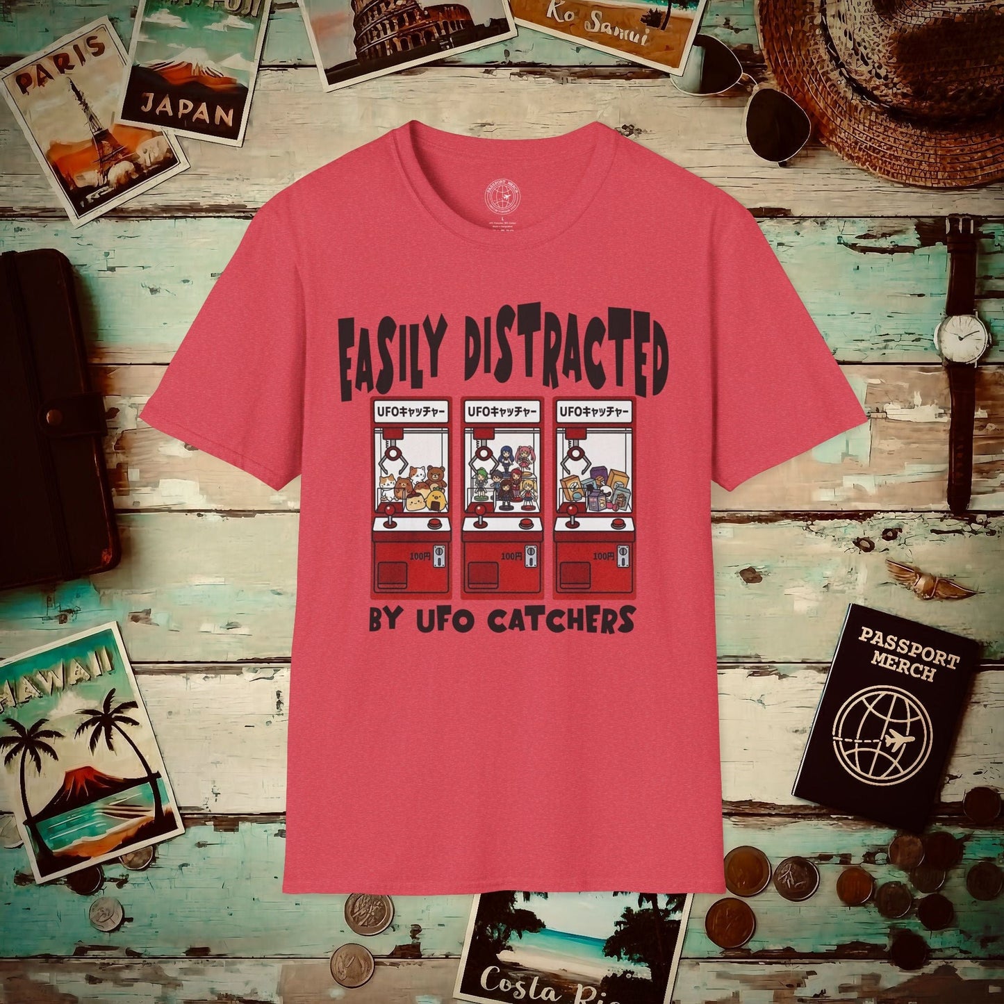 Easily Distracted by UFO Catchers, Japan T-Shirt Heather Red / S