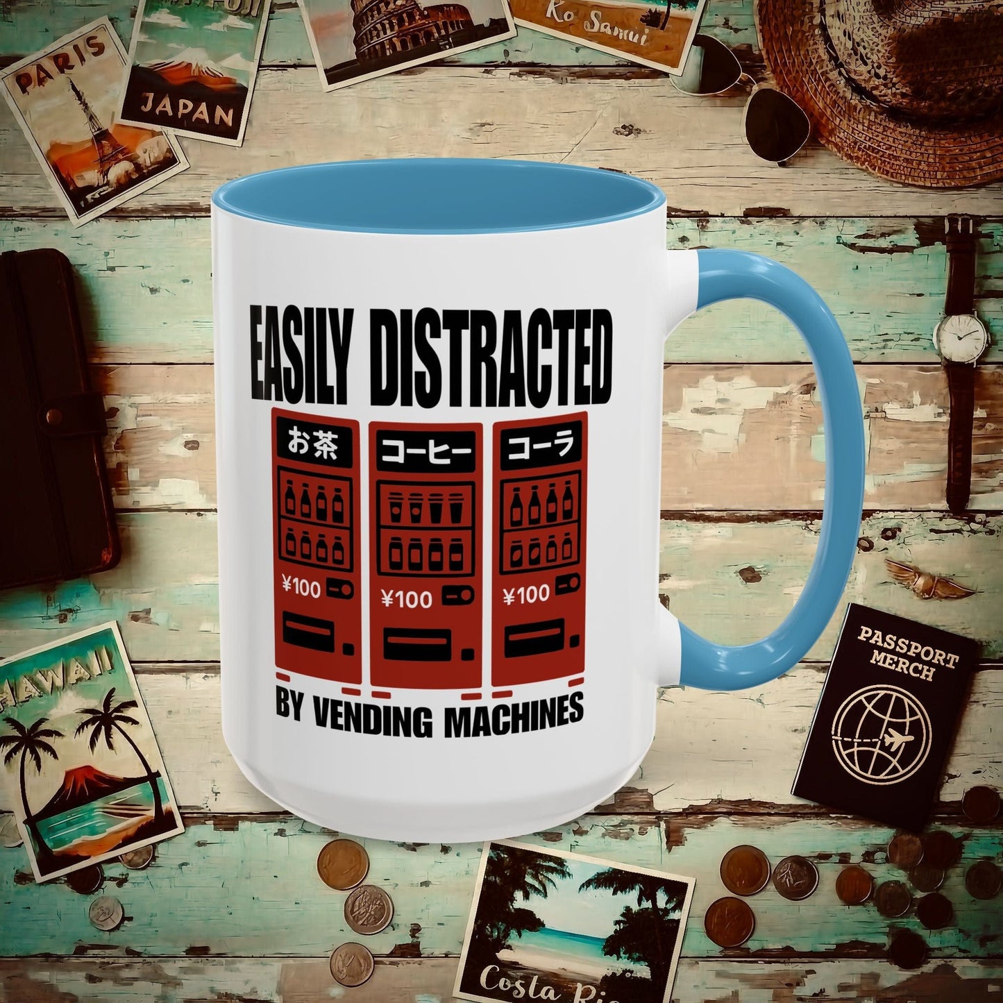 Easily Distracted by Vending Machines, Japan 15oz Mug Light Blue / 15oz
