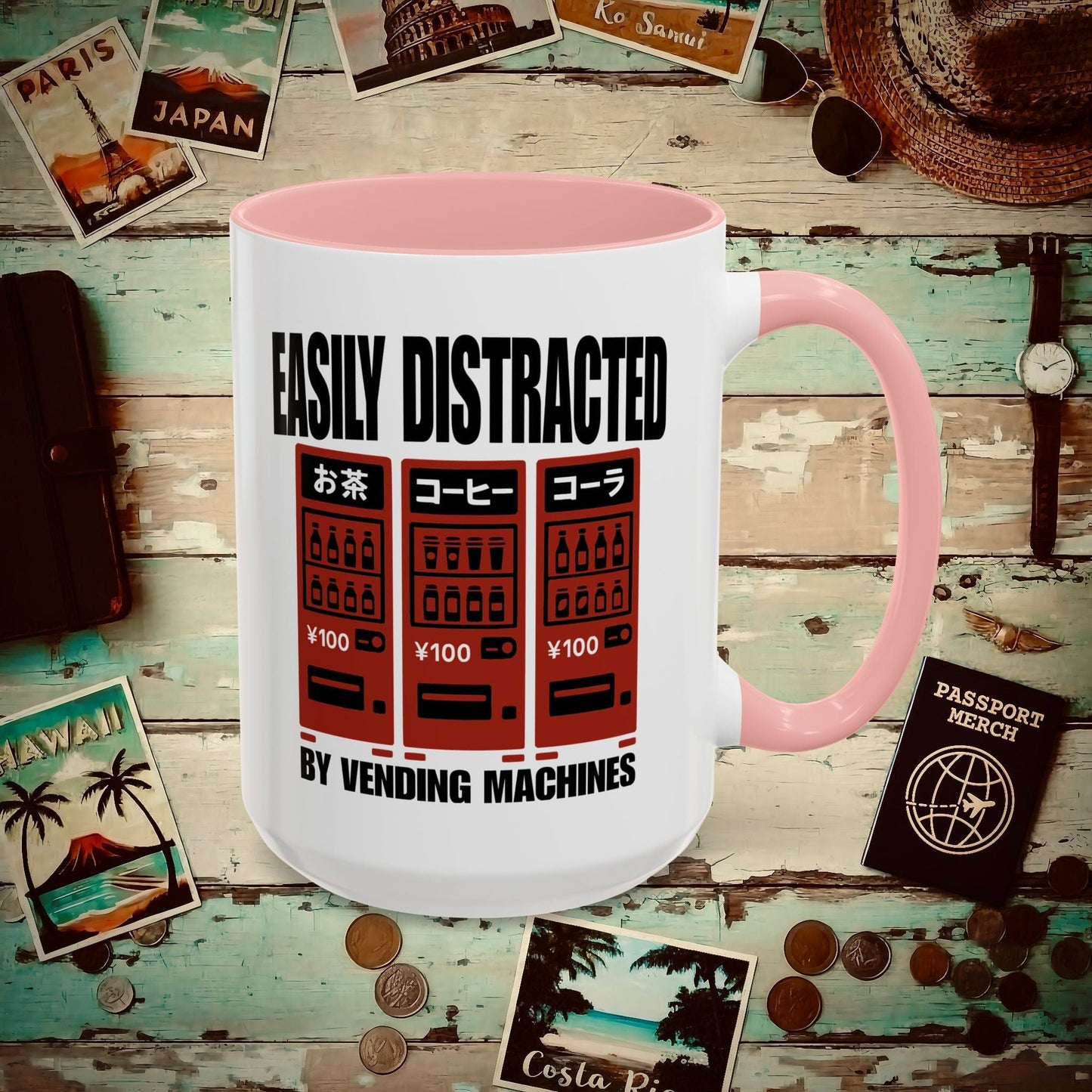 Easily Distracted by Vending Machines, Japan 15oz Mug Pink / 15oz