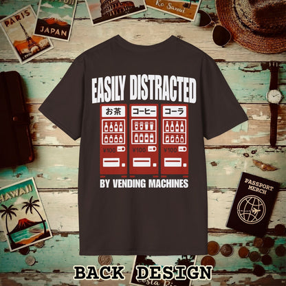 Easily Distracted by Vending Machines, Japan Back Print T-Shirt Dark Chocolate / S