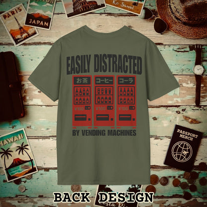 Easily Distracted by Vending Machines, Japan Back Print T-Shirt Military Green / S