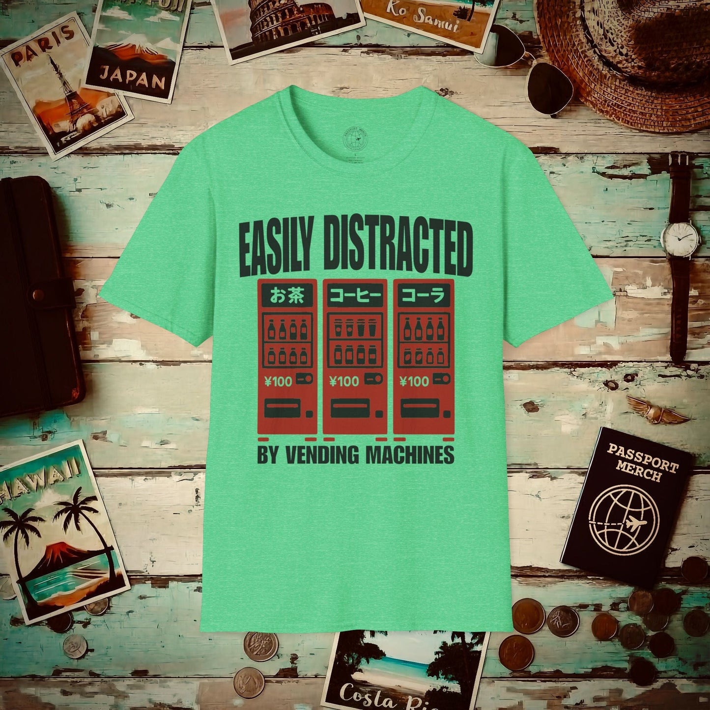 Easily Distracted by Vending Machines, Japan T-Shirt Heather Irish Green / S