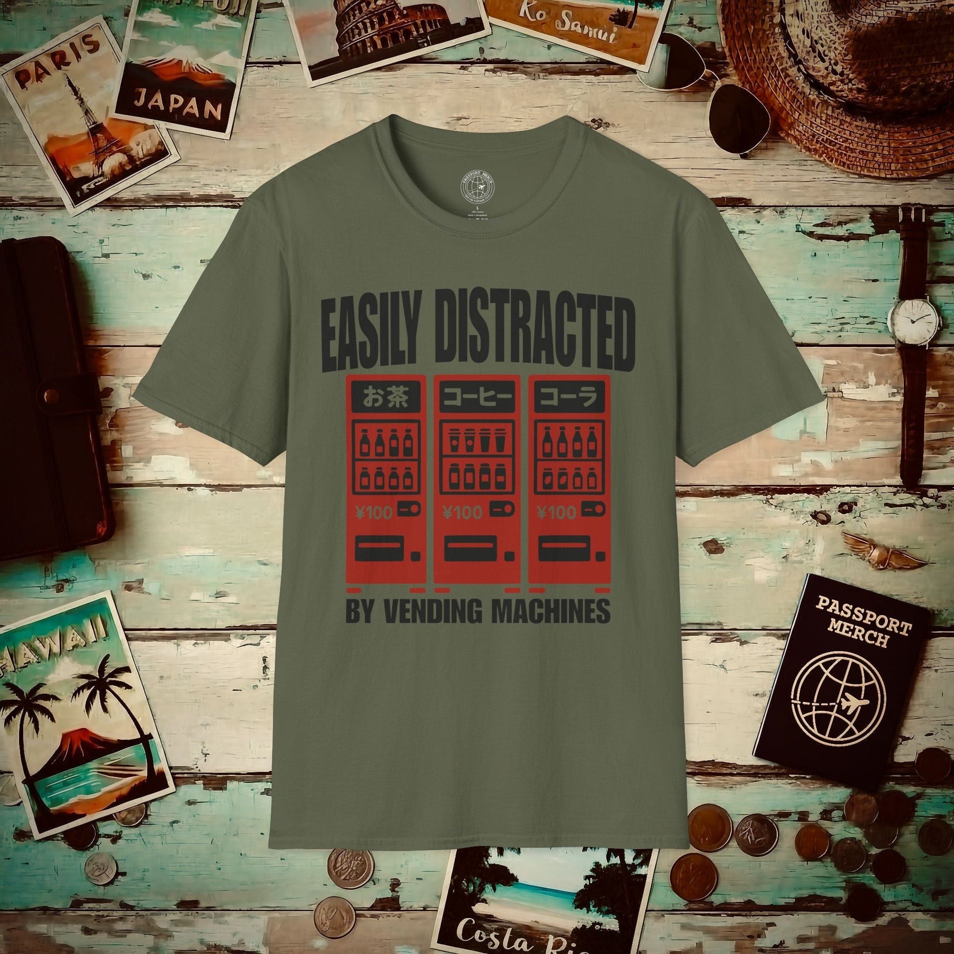 Easily Distracted by Vending Machines, Japan T-Shirt Military Green / S