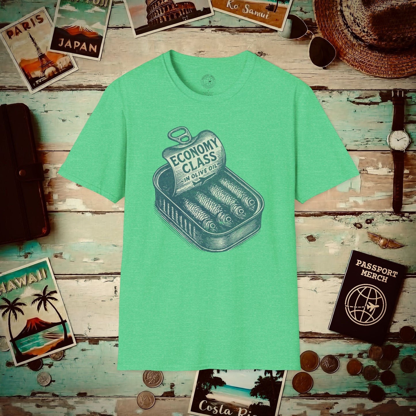 Economy Class Sardines T-Shirt Heather Irish Green / S