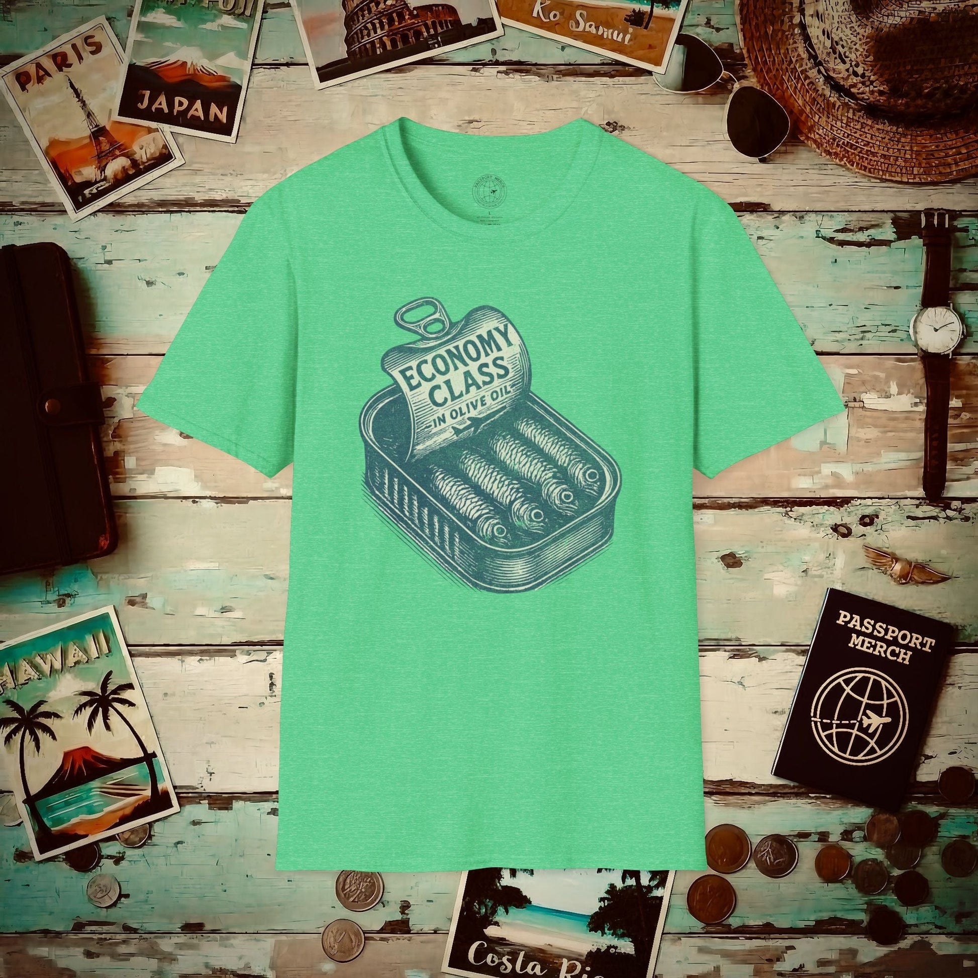 Economy Class Sardines T-Shirt Heather Irish Green / S