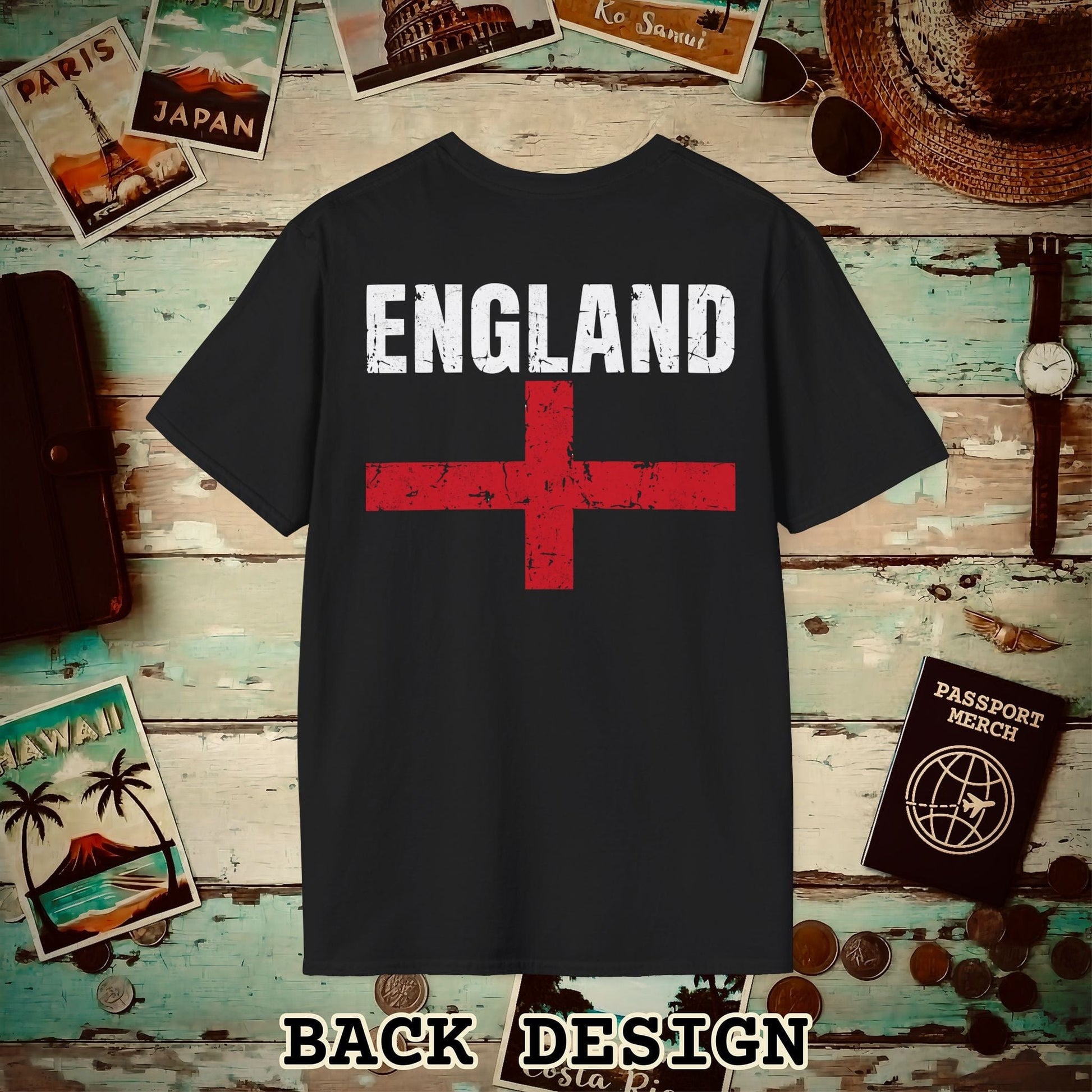 England Vintage Flag Back Print T-Shirt Black / S