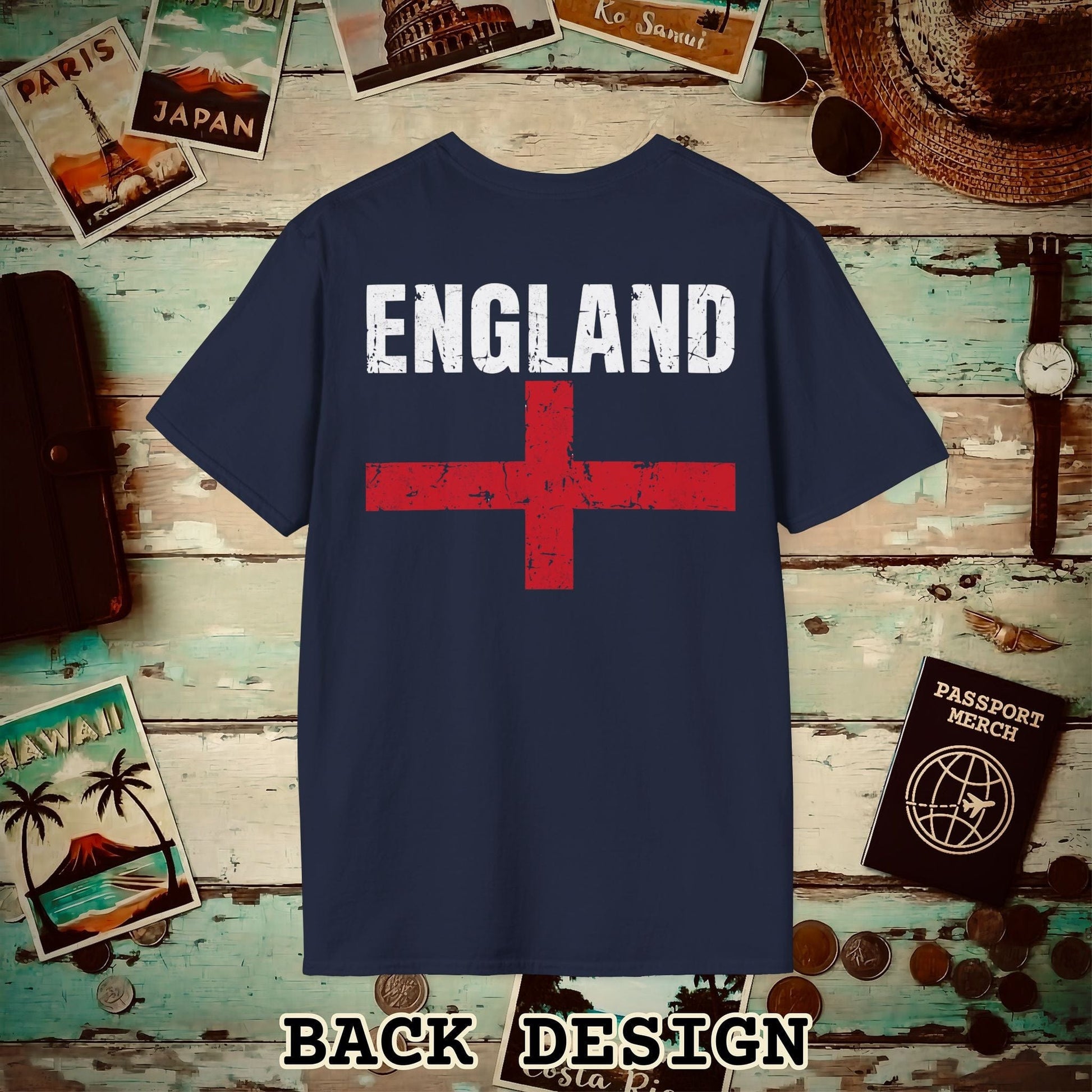 England Vintage Flag Back Print T-Shirt Navy / S