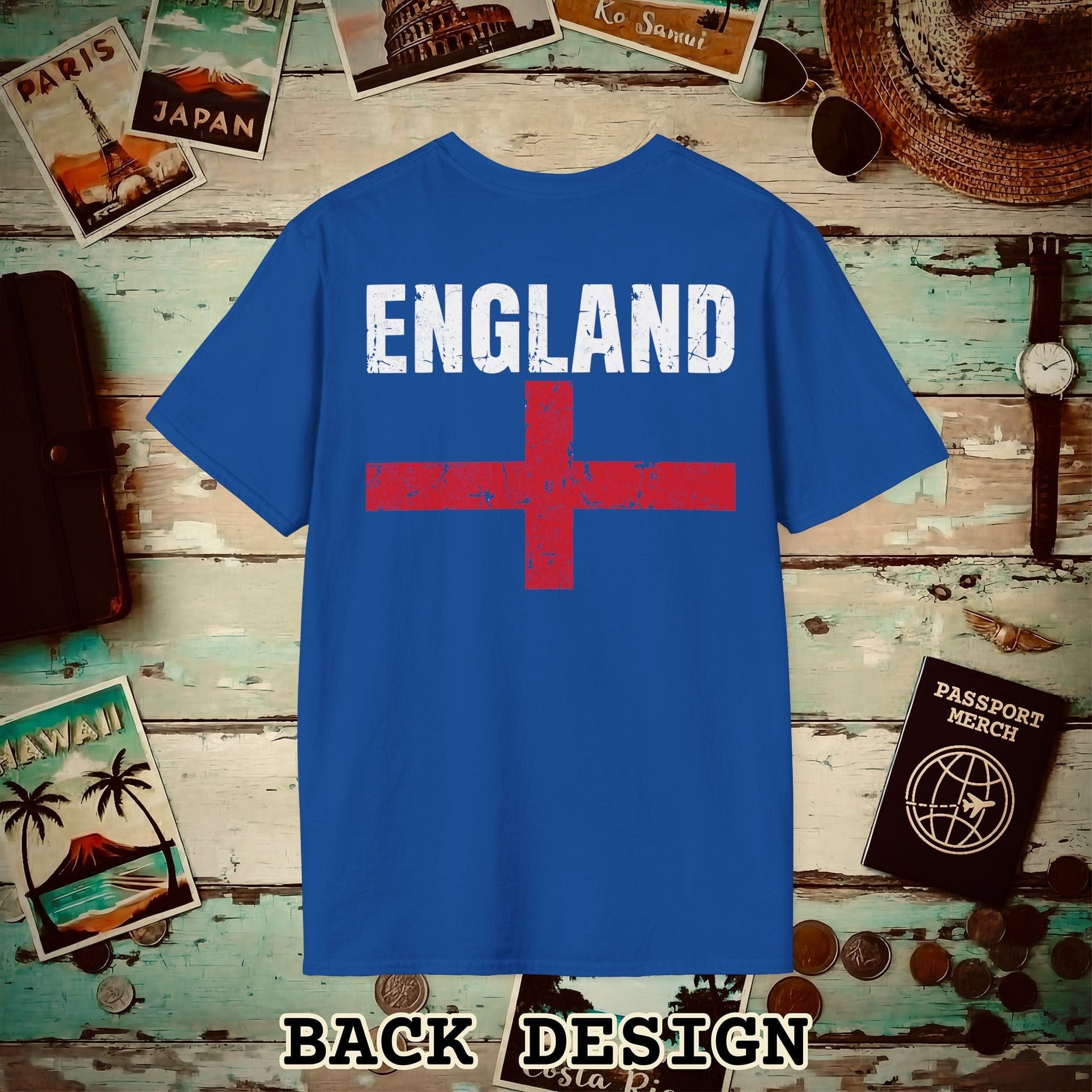 England Vintage Flag Back Print T-Shirt Royal / S