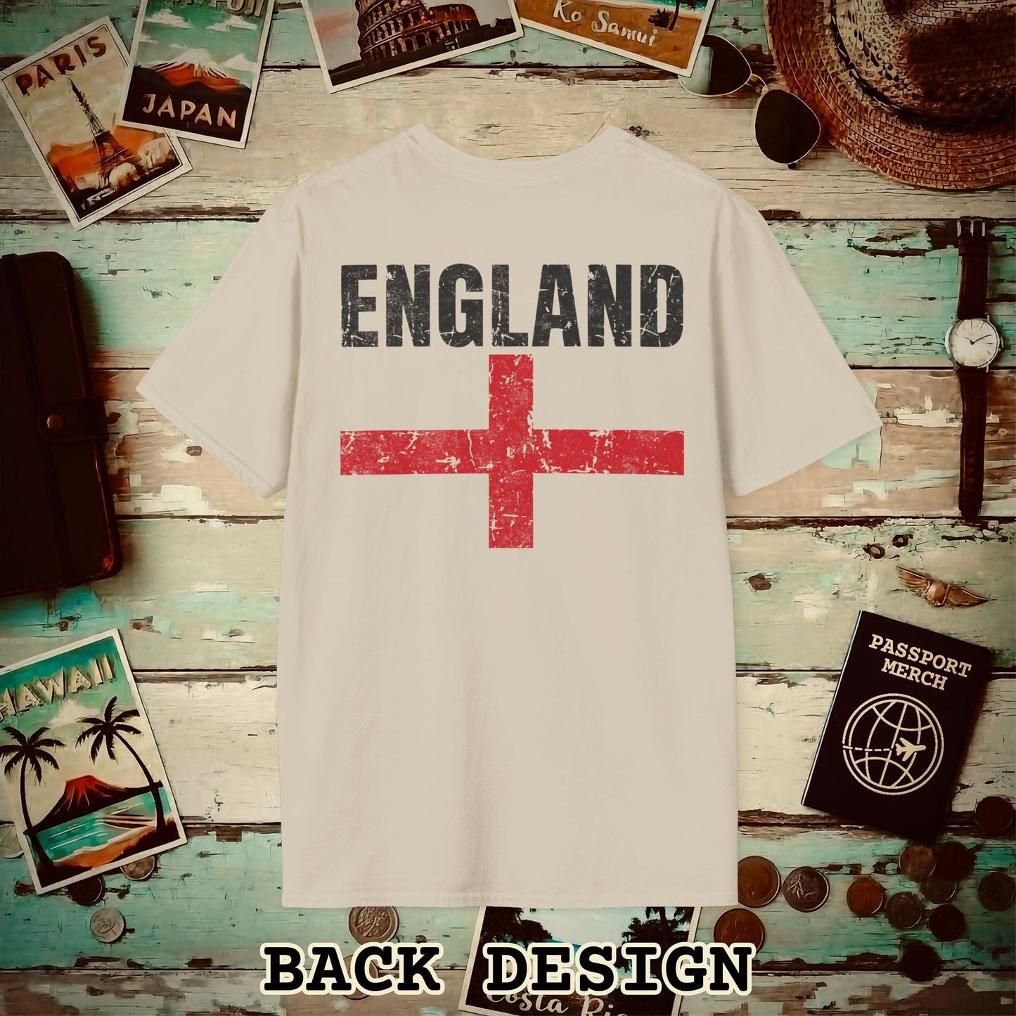 England Vintage Flag Back Print T-Shirt Sand / S