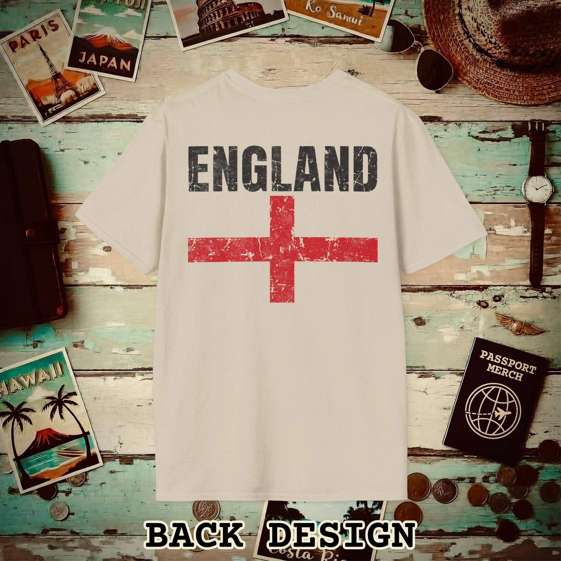England Vintage Flag Back Print T-Shirt Sand / S
